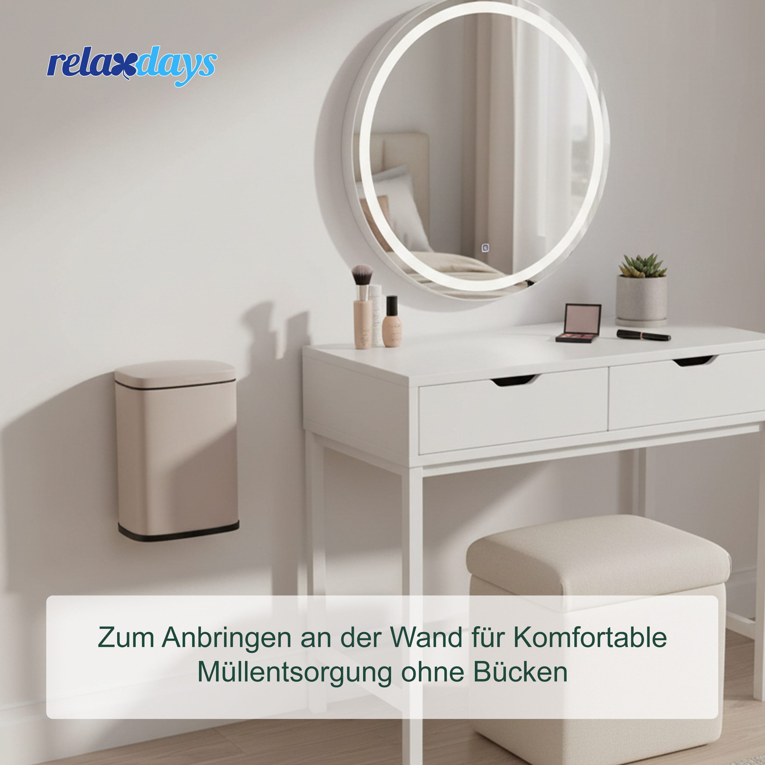 relaxdays Kosmetikeimer Wandmontage 3 Liter, Beige – Bild 3 von 5