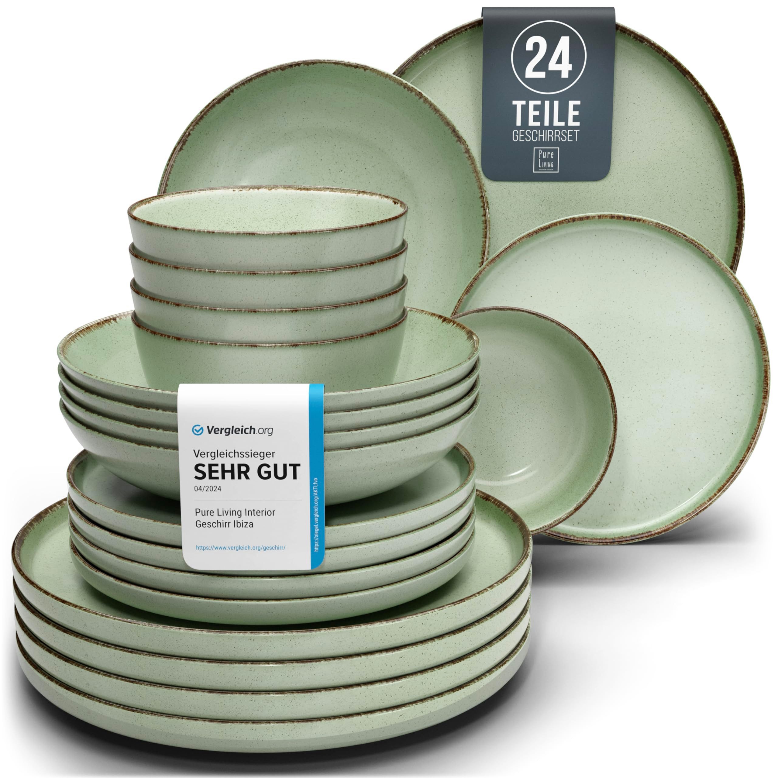PURE LIVING INTERIOR DESIGN Geschirr-Set 6 Pers. Rustic - 24-tlg Geschirrset - Hochwertiges Landhausstil (24-tlg), 6 Personen, Steingut, Geschirr Set - Schüssel- und Тарелки Set - Tafelservice 6 Pers.
