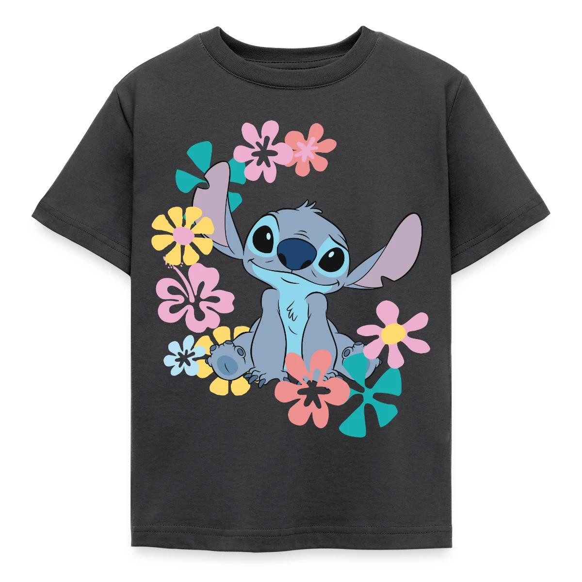 T-Shirt Lilo & Stitch, Stitch Mit Hawaiianischen Blumen Kinder T-Shirt