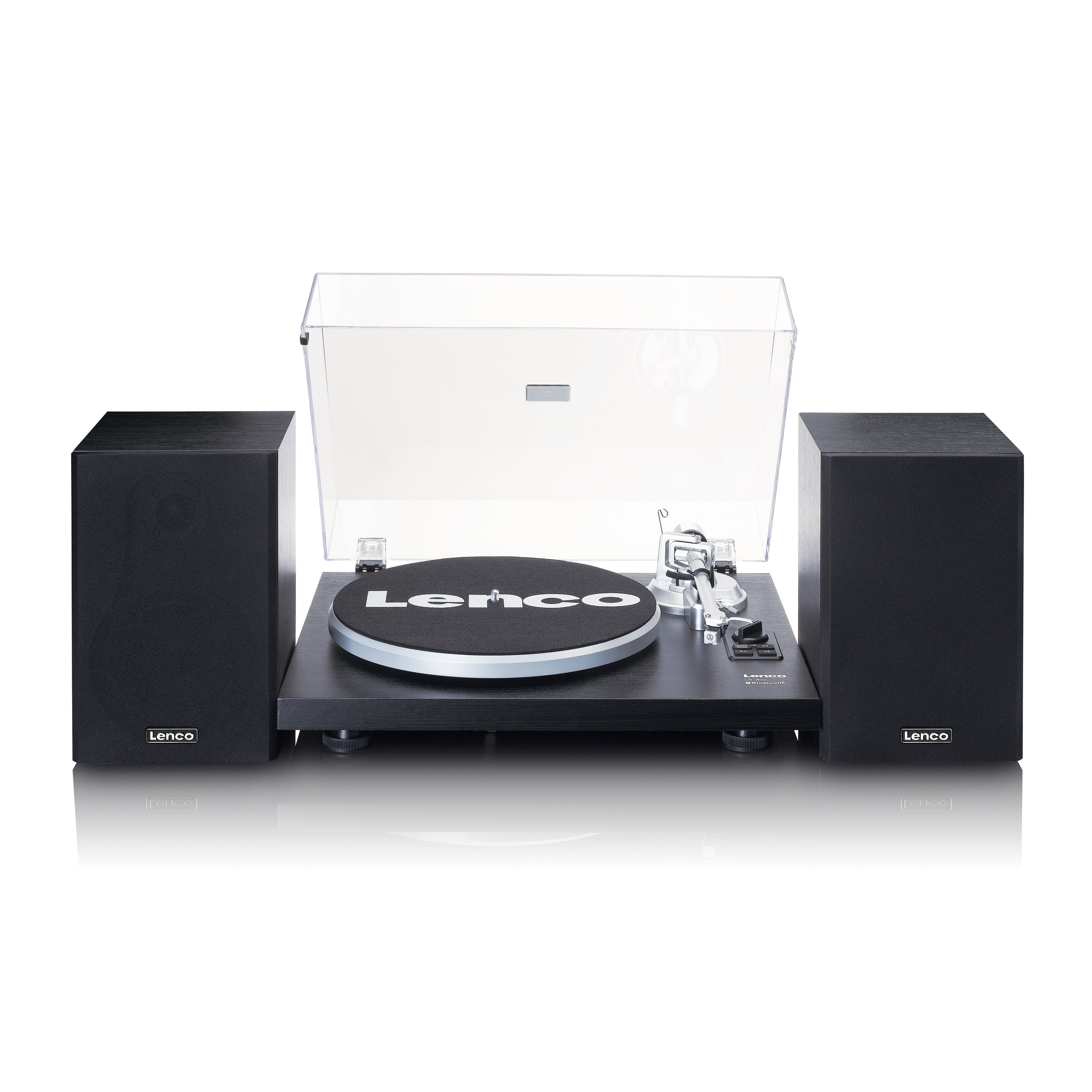 Lenco LS-500BK Plattenspieler (Riemenantrieb, Bluetooth, 60W RMS externe Holzlautsprecher, 33/45 U/min und Bluetooth Streaming)