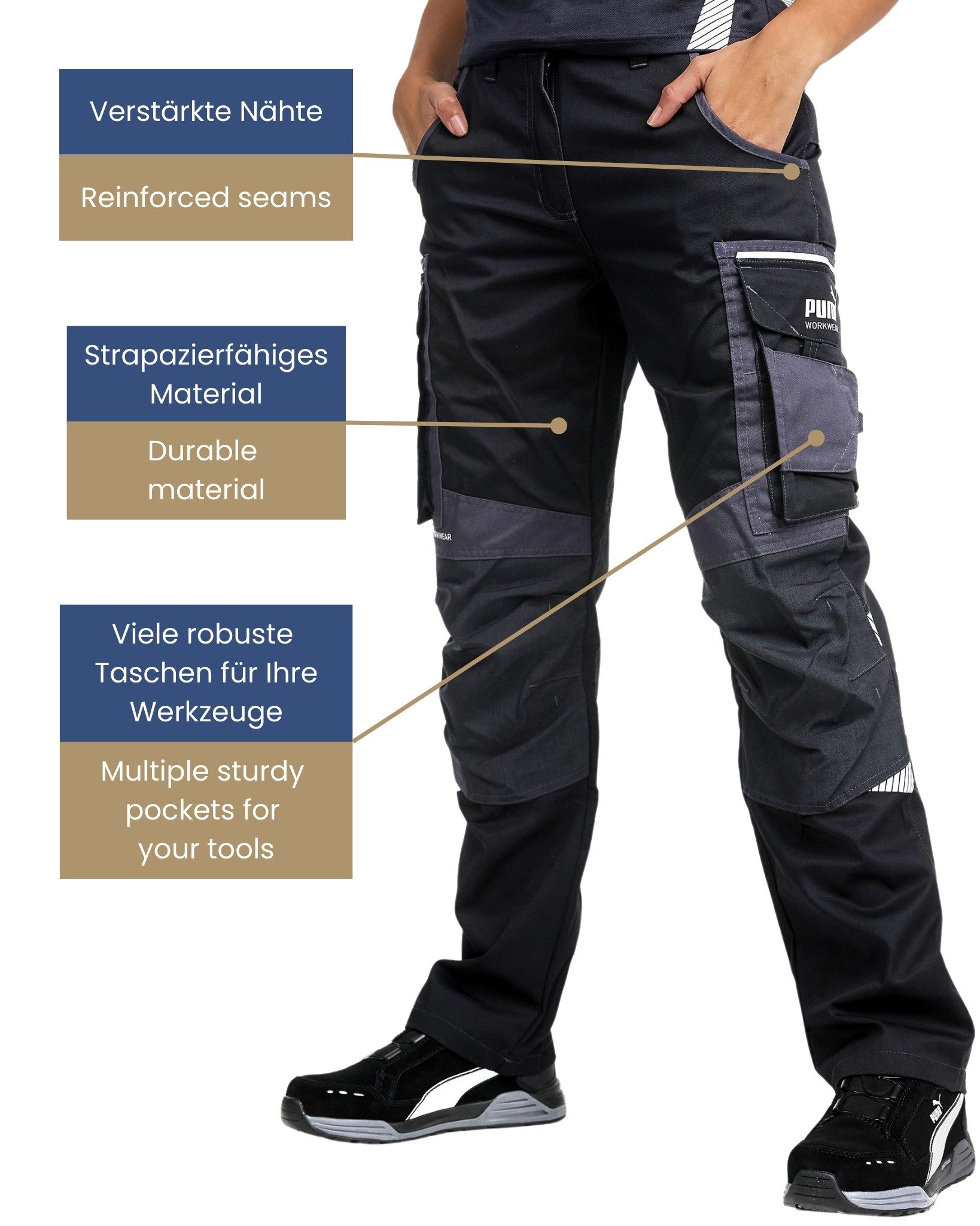PUMA Workwear Arbeitshose für Damen - Arbeitshose mit elastischem Bund - Precision X Robustes Nylon Gewebe - Verstärkte Nähte & Kniepartien - Viele Taschen – Bild 5 von 5