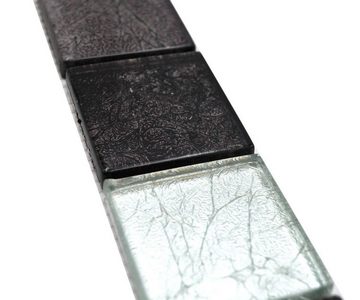 Mosani Fliesen-Bordüre Glasmosaik Crystal Borde mix silber schwarz glänzend / 10 Stück