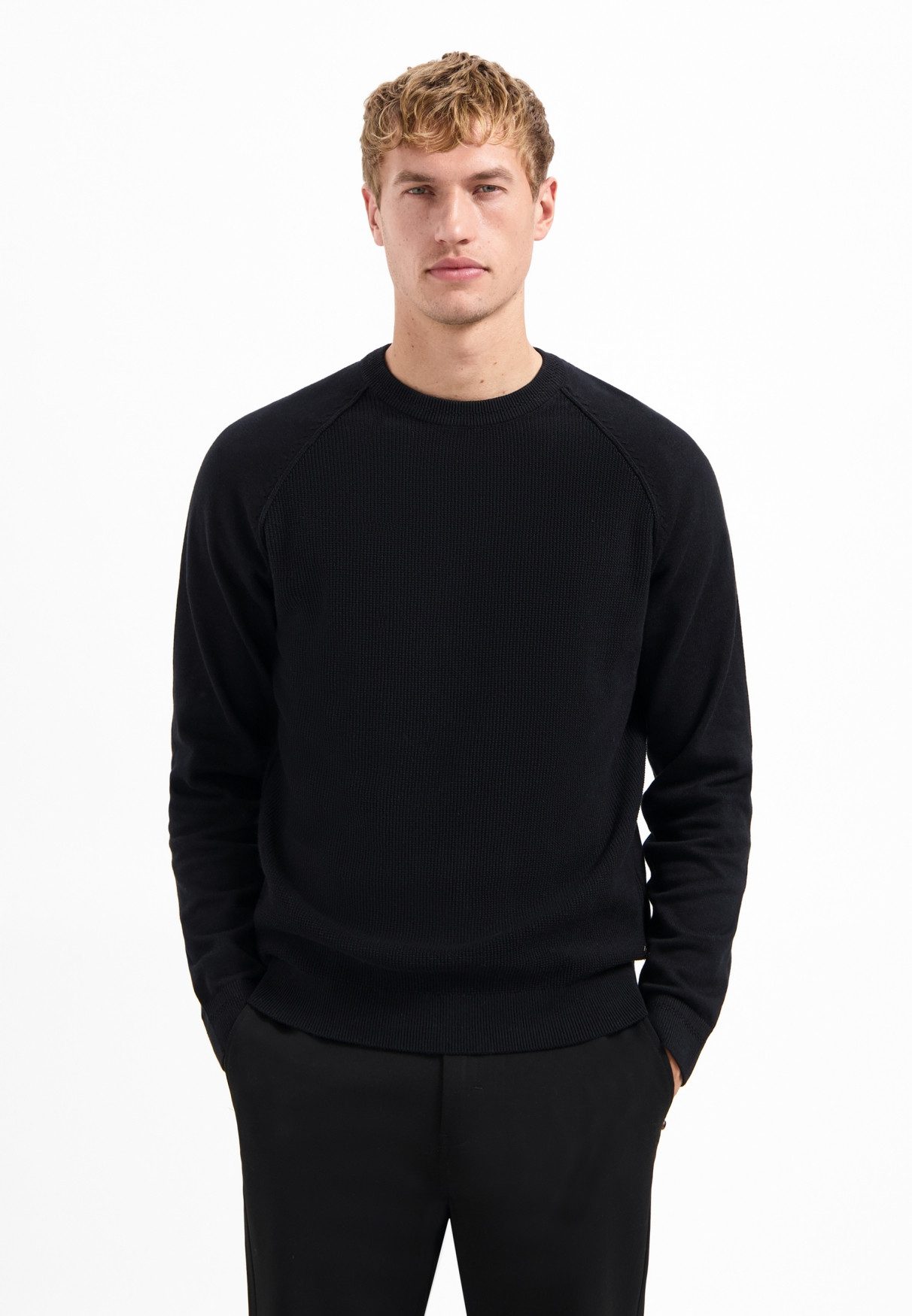 NO EXCESS V-Ausschnitt-Pullover No Excess Waffelstrickpullover günstig online kaufen