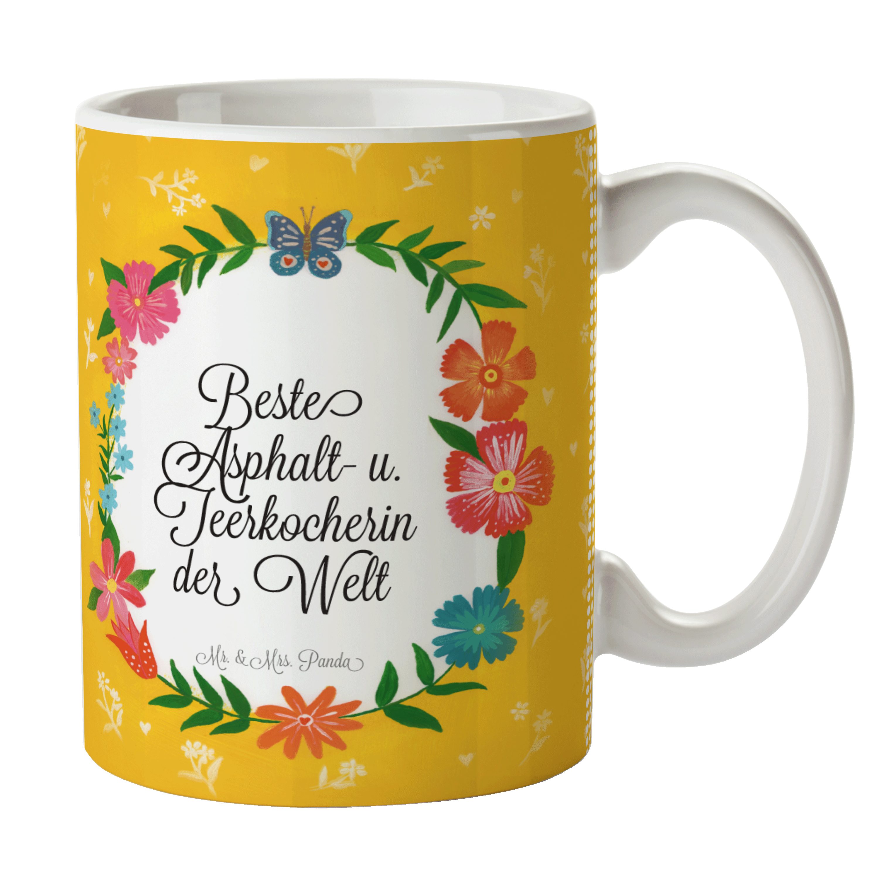 Mr. & Mrs. Panda Tasse Asphalt- u. Teerkocherin - Geschenk, Ausbildung, Keramiktasse, Kaffee, Keramik