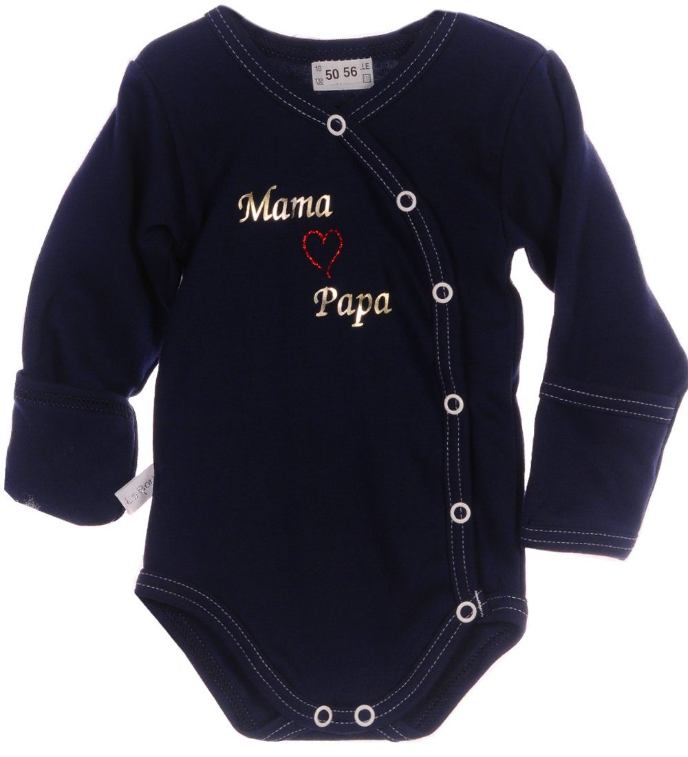 La Bortini Langarmwickelbody Baby Body Wickelbody mit Kratzschutz in navyblau blau