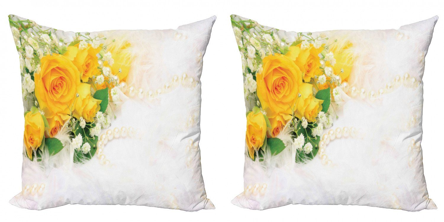 Kissenbezüge Modern Accent Doppelseitiger Digitaldruck, Abakuhaus (2 Stück), Gelb Blumenstrauß der romantischen Blumen