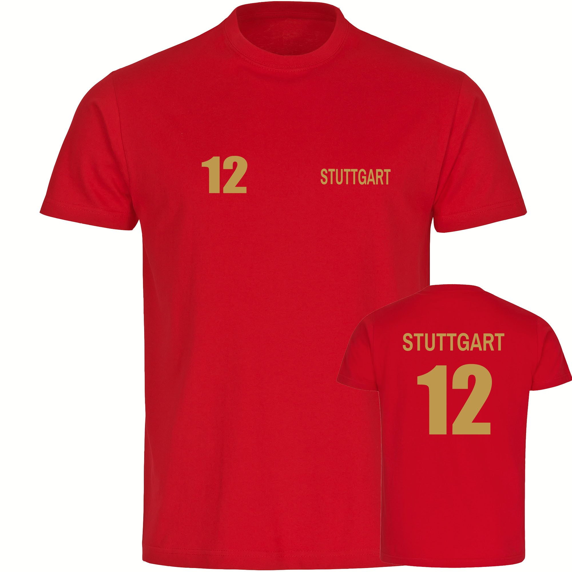multifanshop T-Shirt Herren Stuttgart - Trikot Nummer 12 gold - Männer
