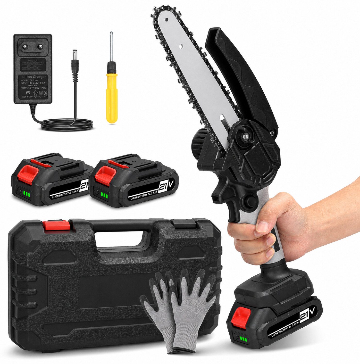 GARRYFIZH Akku-Säge Akku-Säge Mini Akku SäGe 21V HandgefüHrte SäGe Elektrische KettensäGe, 6 Zoll 2 Batterien Lange Führungsplatte
