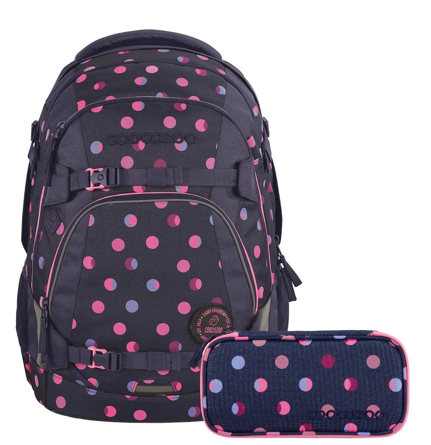 coocazoo Schulranzen Schulrucksack-Set MATE Reflective Moons 2-teilig (Rucksack, Mäppchen), ergonomisch, reflektiert, Körpergröße: 135 - 180 cm