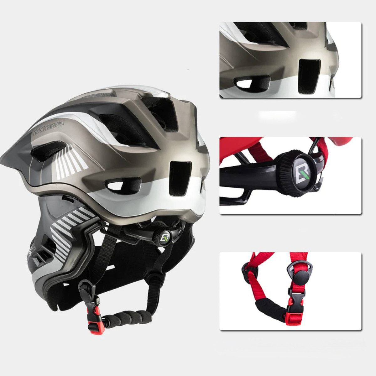 ROCKBROS Kinderfahrradhelm TT-32 (Fahrradhelm Set, Kinderhelm Set mit Kinnschutz), Kinderhelm mit abnehmbarem Fullface Kinnschutz – Bild 4 von 5