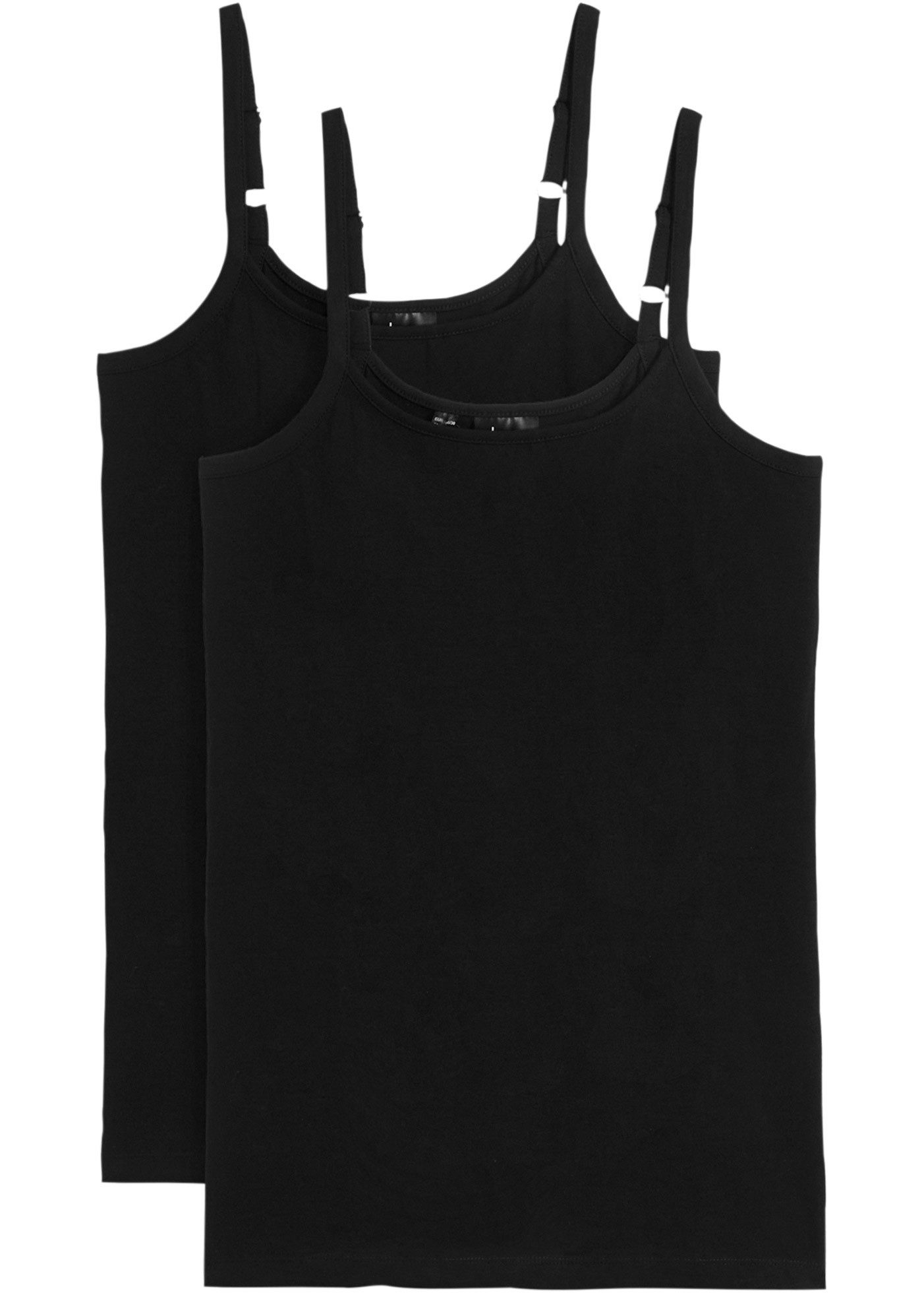 bonprix Shirttop (Packung, 2-tlg) Slim fit, ohne Ärmel, langer Schnitt, aus Baumwolle mit Elasthan