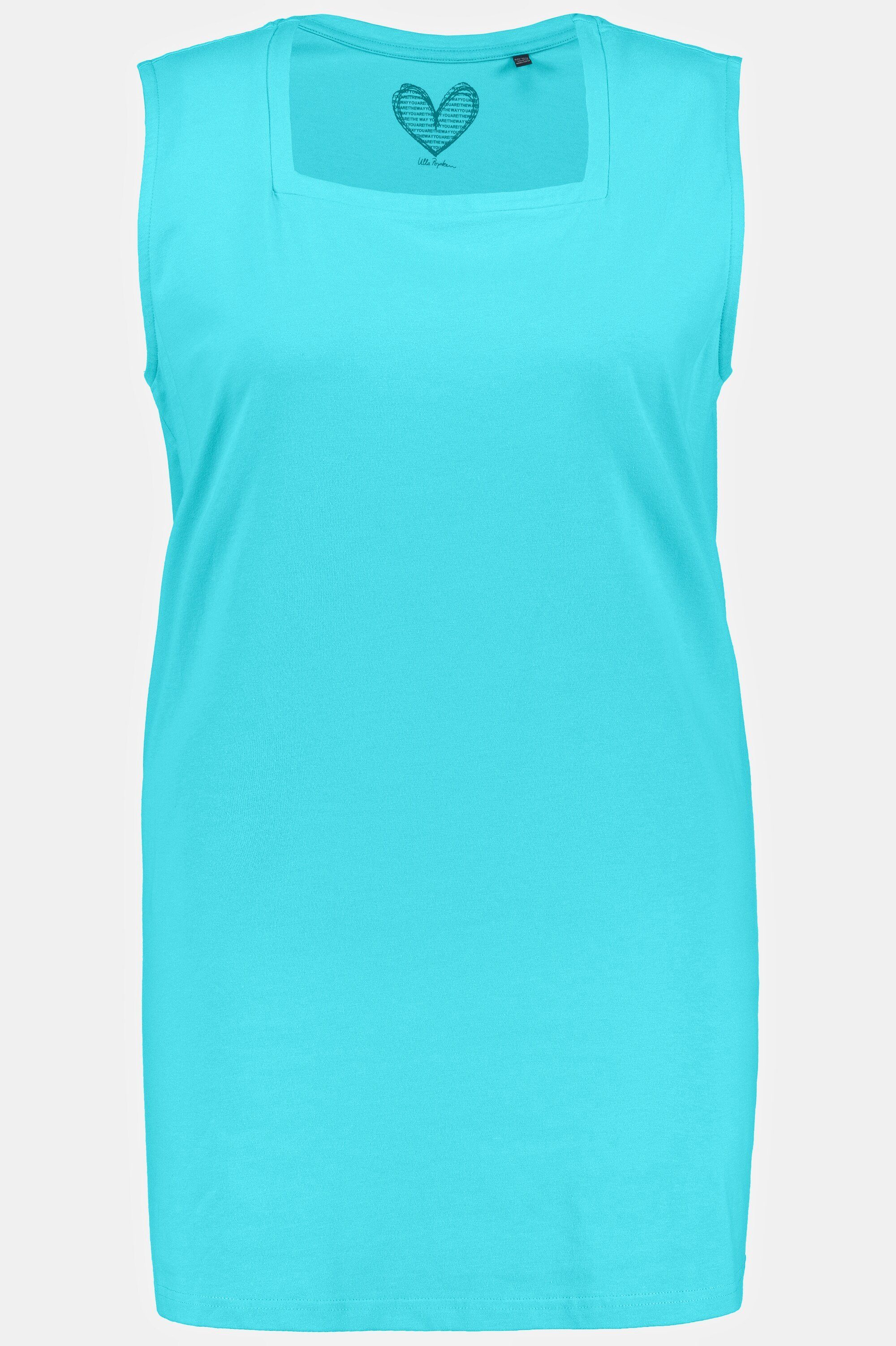 tiefes aqua Classic Ulla Longtop Popken Carree-Ausschnitt Longshirt ärmellos