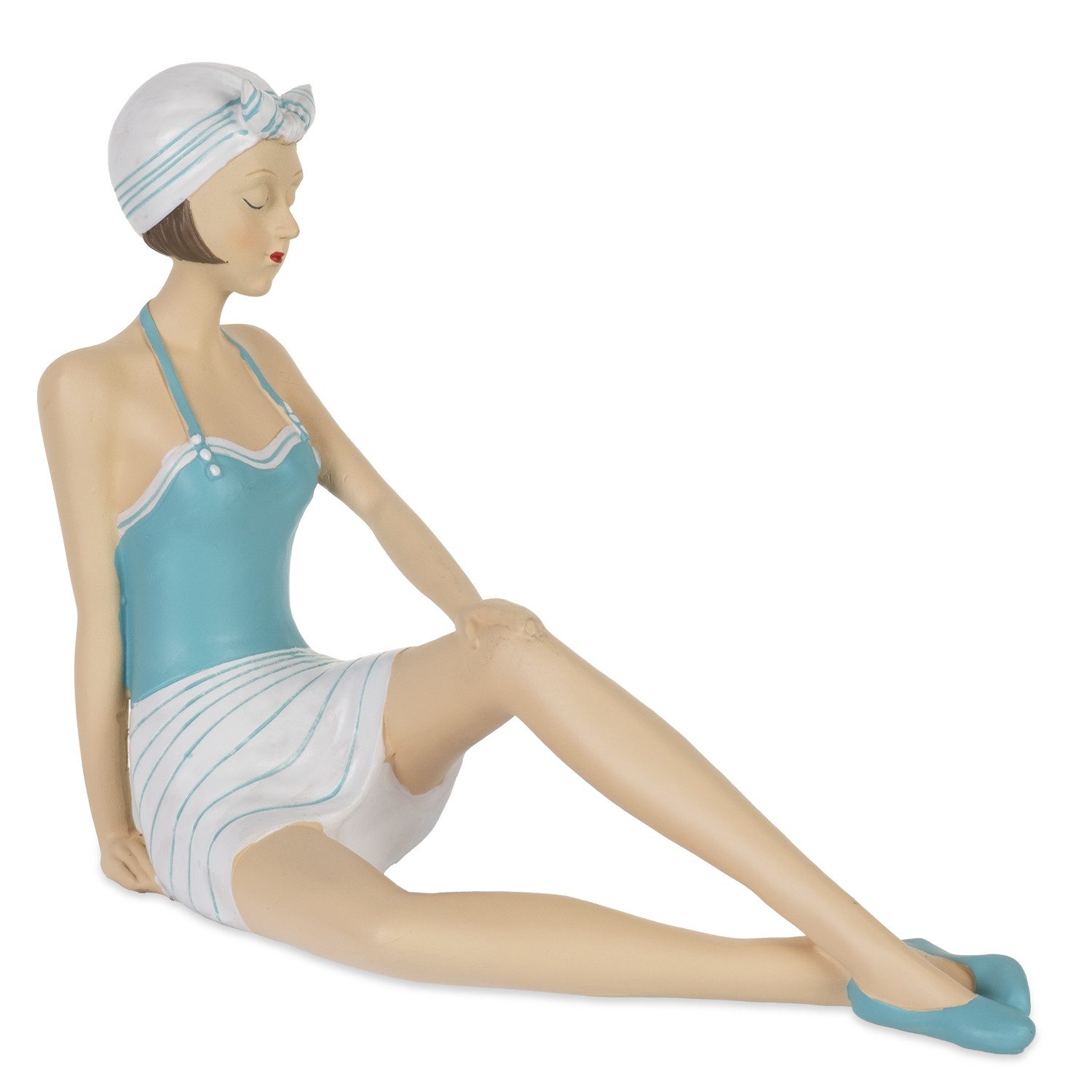 Moritz Dekofigur Dekofigur Frau Retro Badeanzug türkis weiß 19,5 x 7 x 15,5 cm, Polyresin Figuren Deko Geschenk Geometrische TierFigur Modern Skulptur