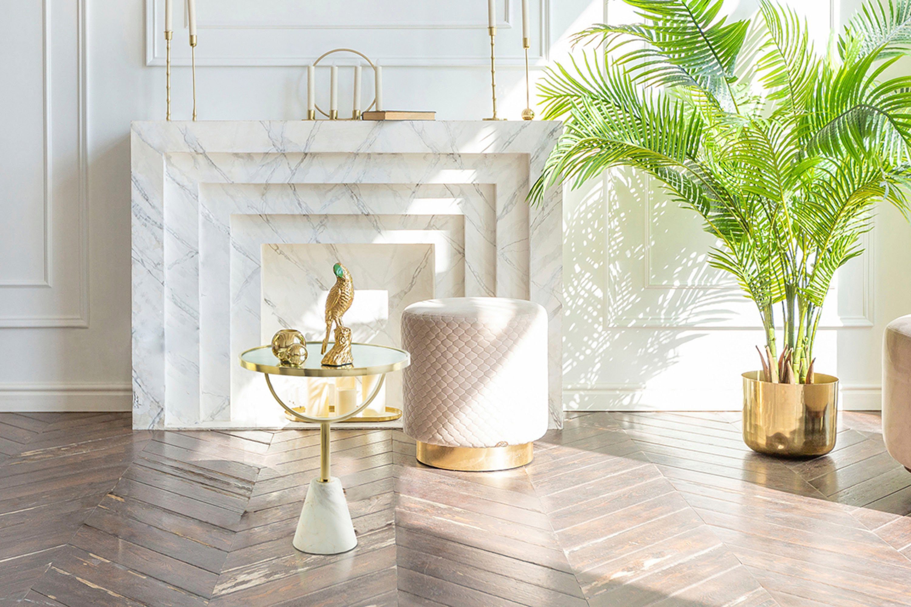 Kayoom Beistelltisch Rocio, Ausgefallenes Design,Stabiler Marmor-Sockel (1-St), ausgefallenes Gestell, stabiler Marmorfuß, marmorierte Glasplatte