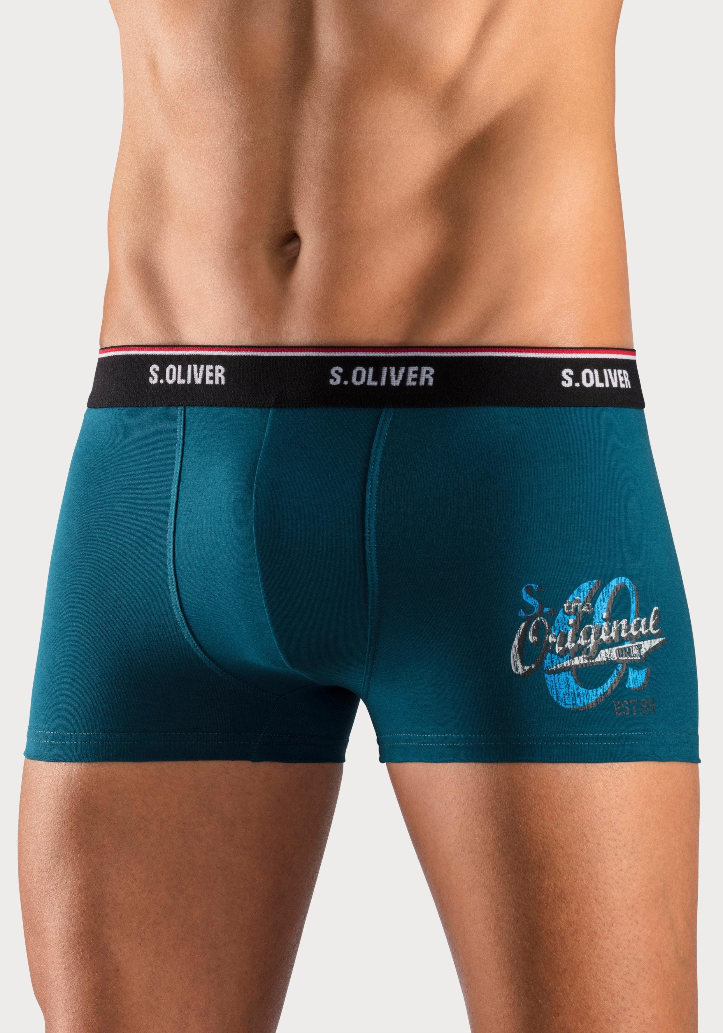 Boxer (Packung, Print 3-St) mit Bein petrol, dem s.Oliver auf bordeaux navy,