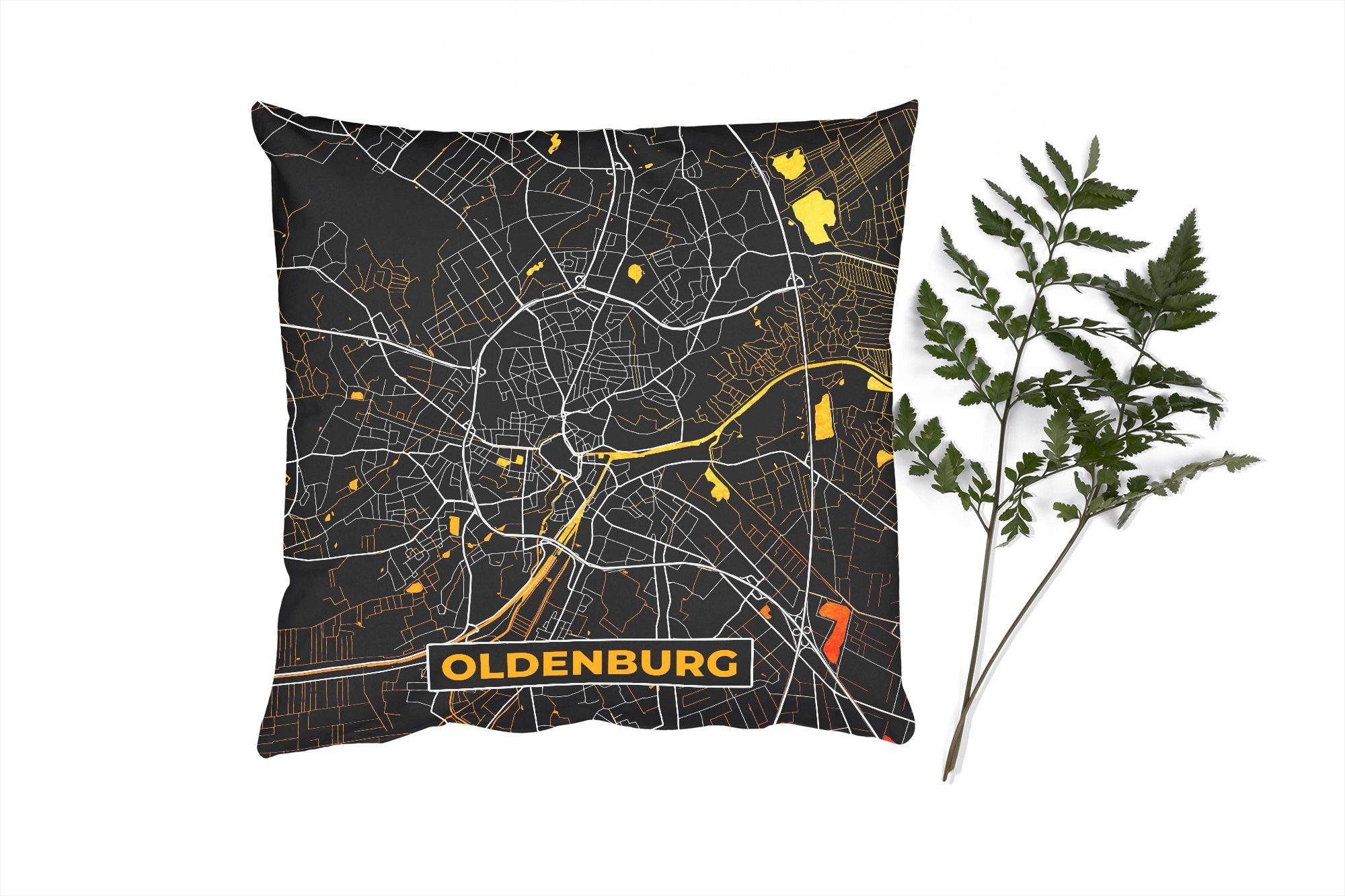 MuchoWow Dekokissen Deutschland - Gold - Stadtplan - Karte - Oldenburg, Zierkissen mit Füllung für Wohzimmer, Schlafzimmer, Deko, Sofakissen