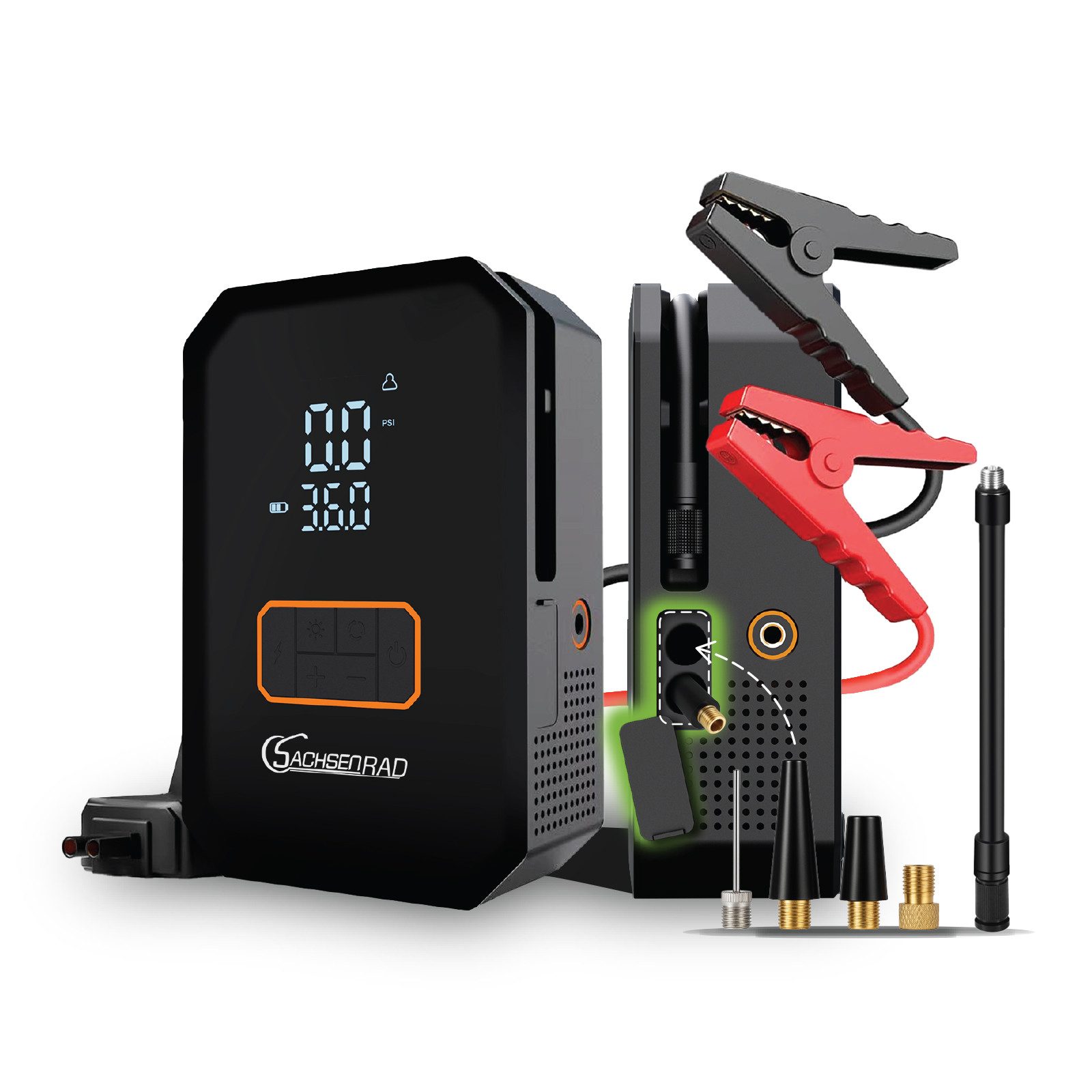 Leicke Starthilfe Powerbank mit 150 PSI Luftkompressor Starthilfegerät Starthilfegerät, LED-Notlicht und Luftdüsen für Benziner bis 6,0L und Diesel bis 3,0L