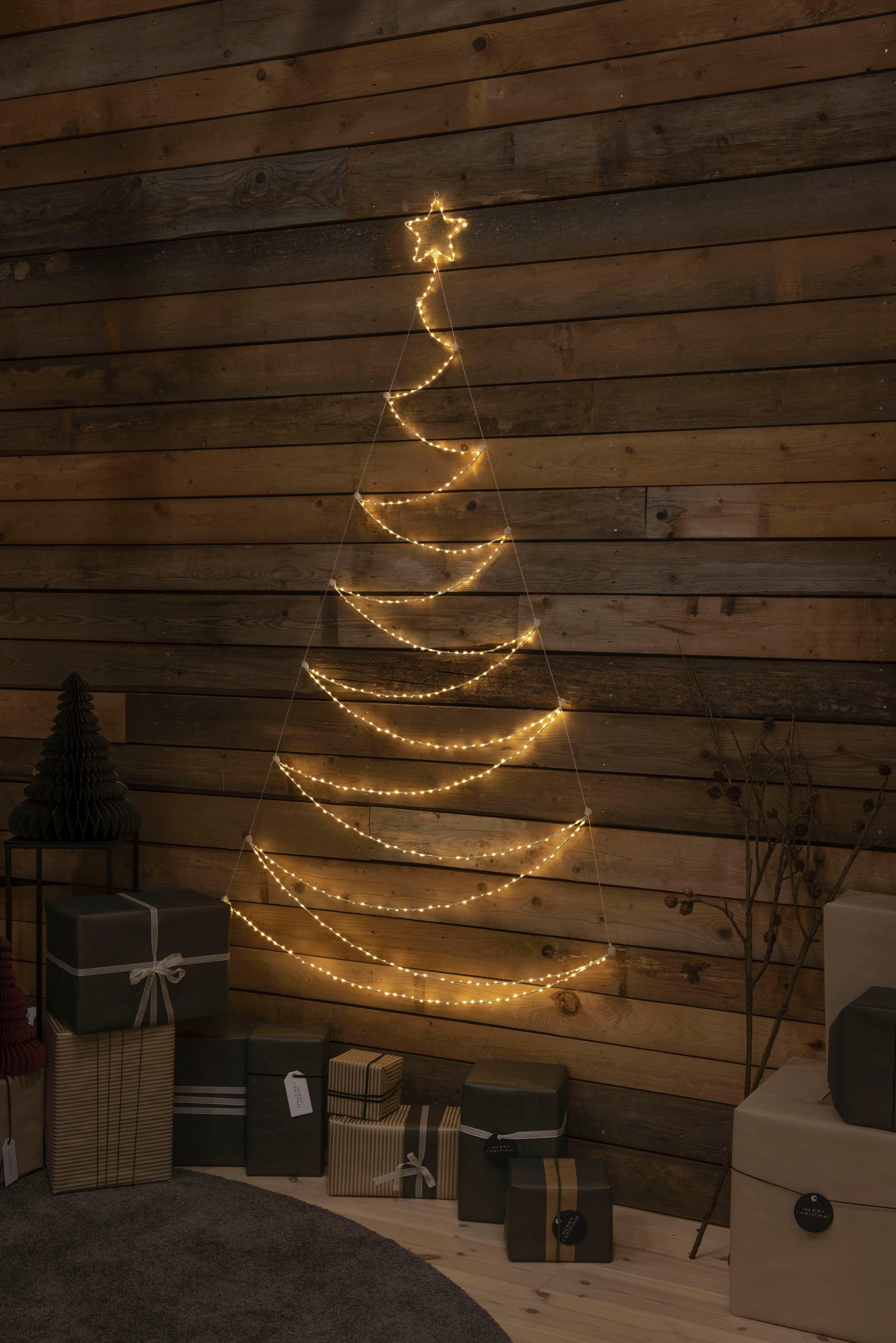 LED Dekolicht fest Metallweihnachtsbaum, Extra-Warmweiß bernsteinfarbene Dioden, integriert, LED weiß, KONSTSMIDE 420 LED