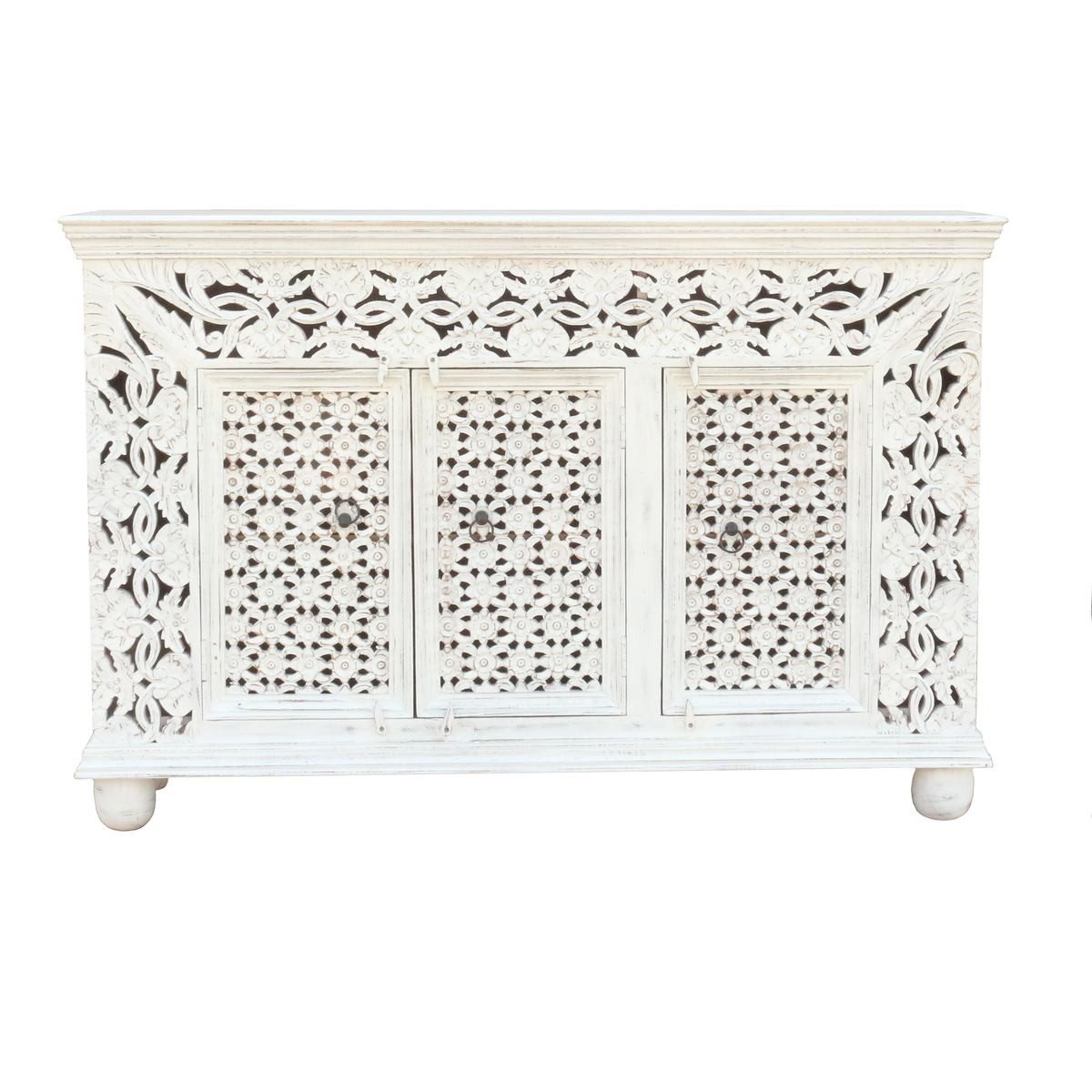 Oriental Galerie Unterschrank Weiß Whitewash Sideboard Manisha Weiß 150 cm
