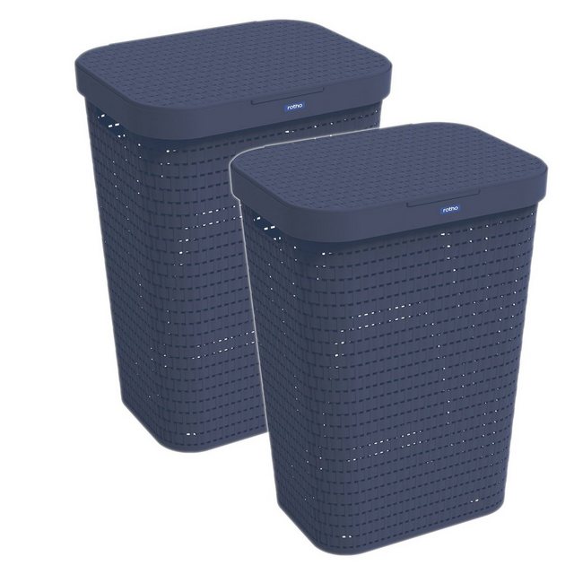 ROTHO Wäschekorb Country 2er-Set Wäschesammler 55l mit Deckel, Kunststoff (PP) BPA-frei (Wäschesammlerset, 2er-Set), Löcher an den Seiten ermöglicht Luftzirkulation innerhalb der Wäschebox