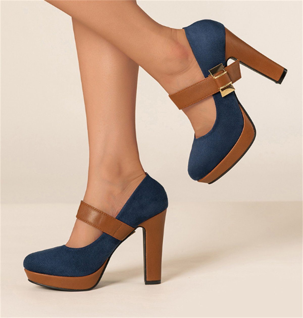 carefully selected Damen-High-Heels im Retro-Farbblock-Design mit runder  Zehenpartie High-Heel-Pumps