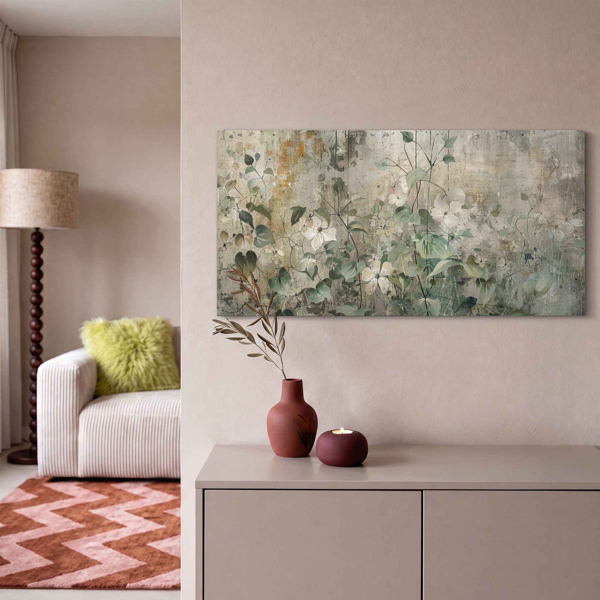 OneMillionCanvasses® Leinwandbild Panorama Blumen - Blätter - Abstrakt - Modern, Fotodruck (1 St), Wandbild, Deko Schlafzimmer Wohnzimmer Flur 40x20 cm – Bild 2 von 5