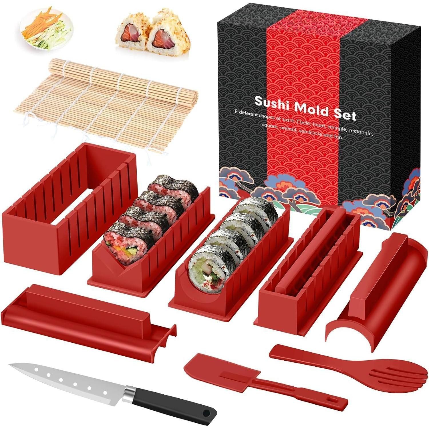 LuxusKollektion Sushi-Roller Sushi Maker Set 12teilig Anfänger Rollmatte Formen Messer Rot