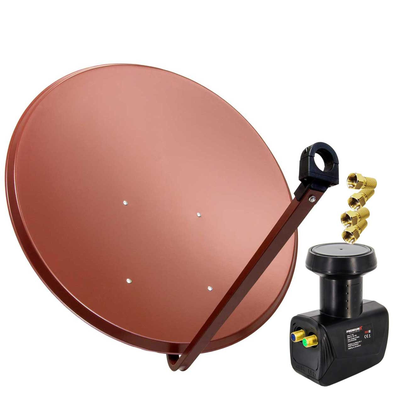 PremiumX SAT Anlage 100cm Antenne Stahl Ziegelrot Twin LNB 4x F-Stecker SAT-Antenne
