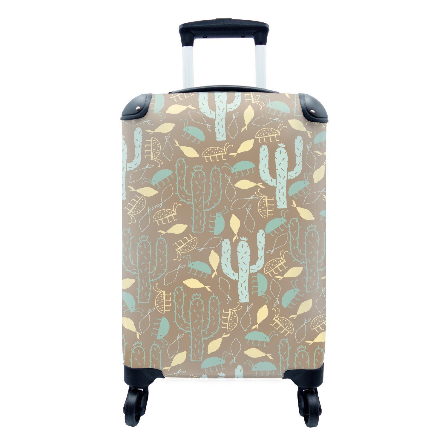MuchoWow Handgepäckkoffer Kaktus - Pastell Handgepäck mit Reisekoffer 4 Reisetasche Trolley, Muster, für rollen, Rollen, Ferien, 