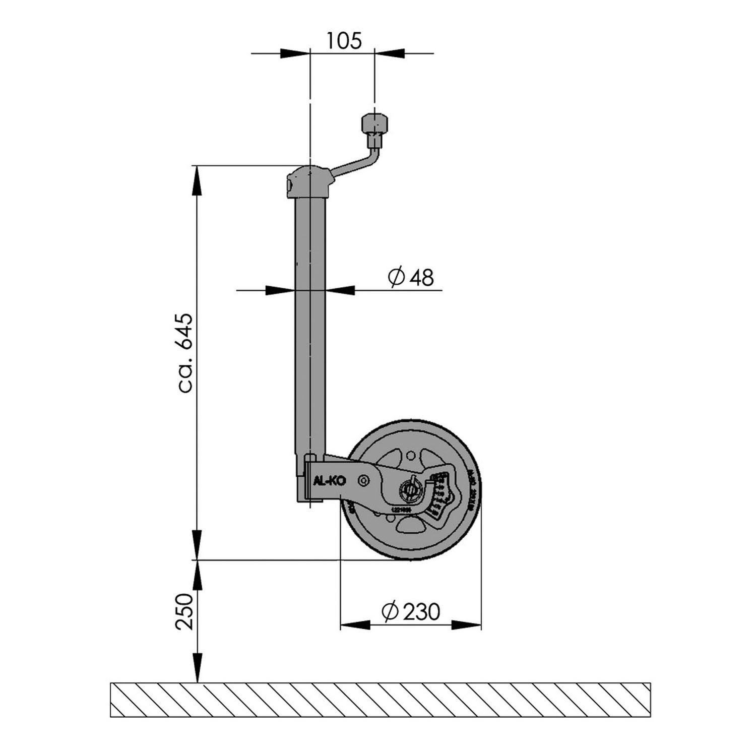 AL-KO Stützrad Stützrad, AL-KO Premium, 230x80mm Vollgummi, Ø48x645mm Rohr, 300kg