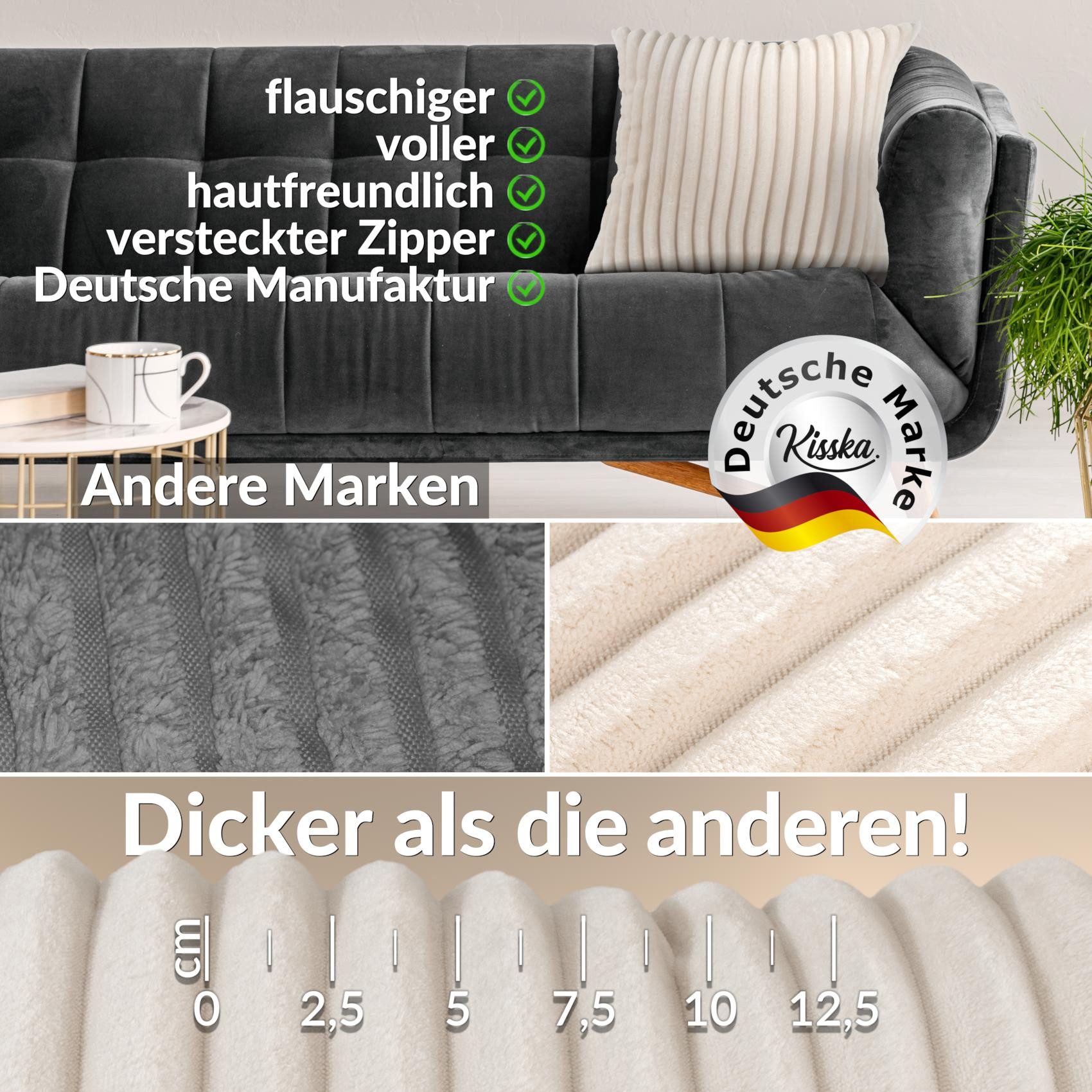 Kisska Dekokissen LILLI BIG CORD Velour Ambiente dekorieren, Kissenüberzug ohne Füllung BIG-Cord UNI 40x40cm Einfarbig Elfenbein