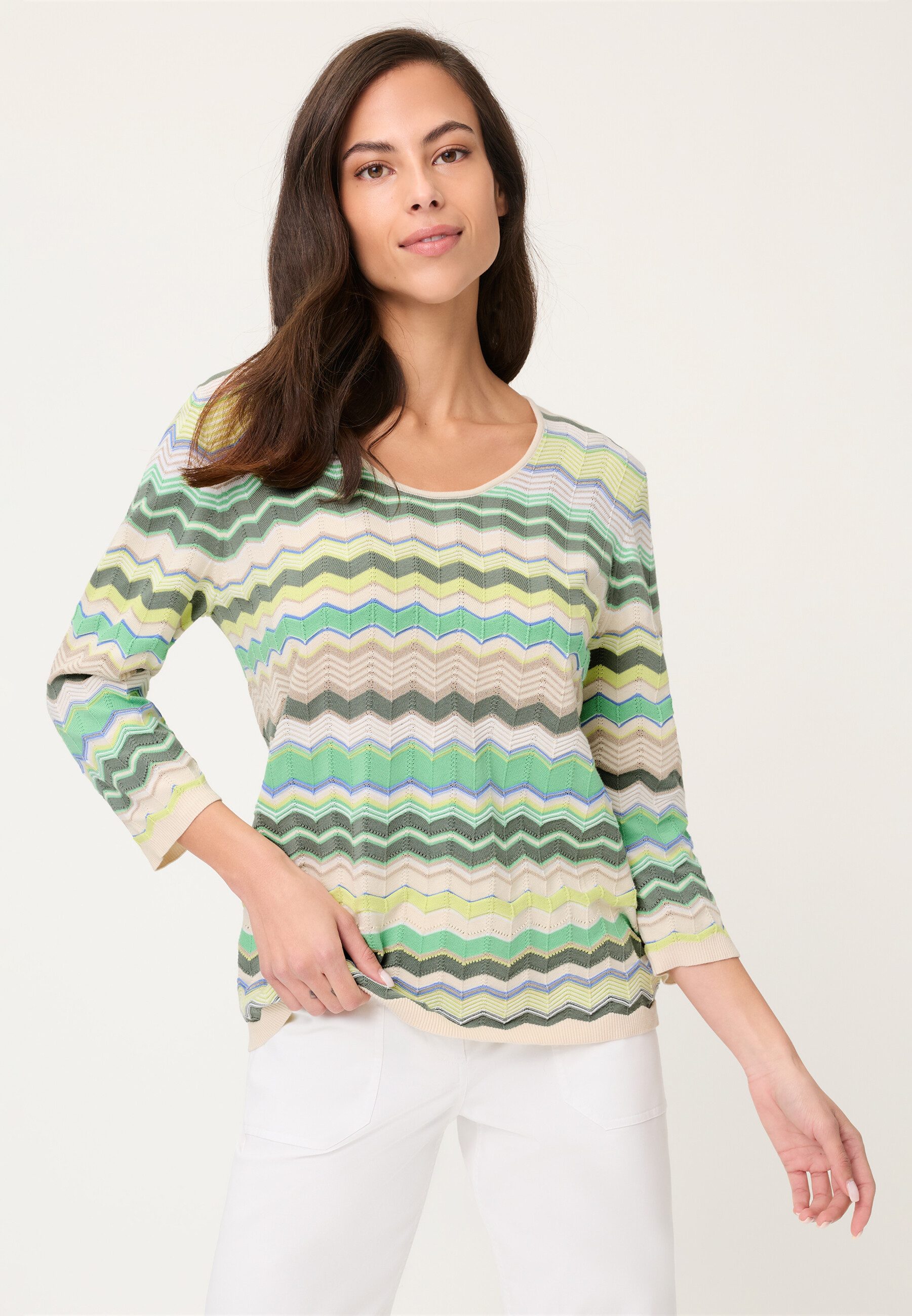 Olsen Strickpullover Pullover mit Zickzack-Dessin und 3/4-Ärmeln