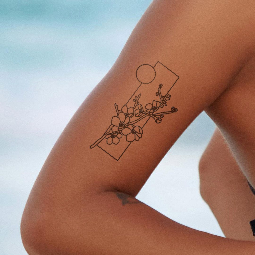 Inkster Schmuck-Tattoo Kirschblüten im Rechteck Tattoo, wasserfestes temporäres Tattoo, 2 Wochen Halt