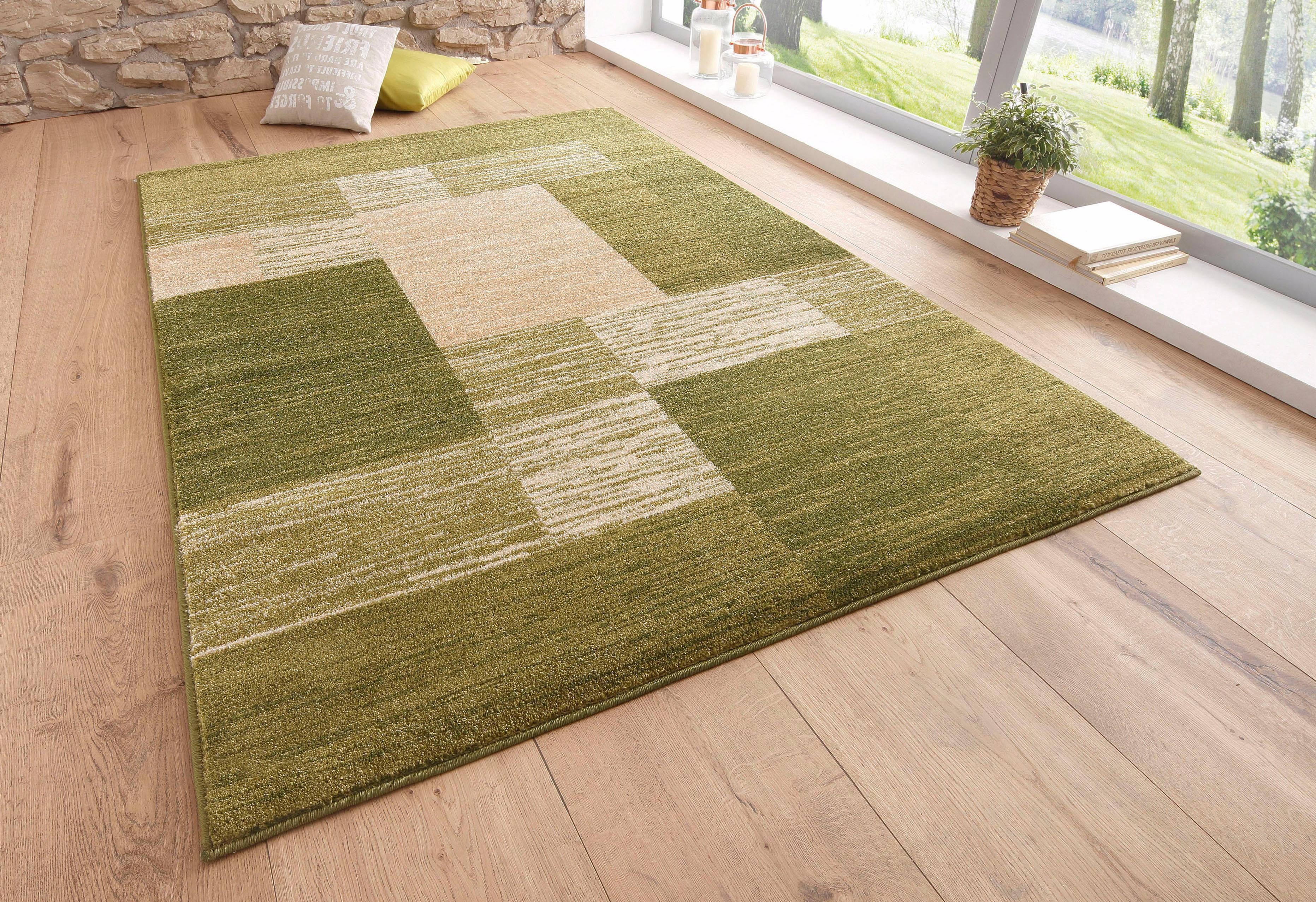 Teppich Melvin, my home, rechteckig, Höhe: 8 mm, schön weich, flacher Teppich Karo-Muster grün