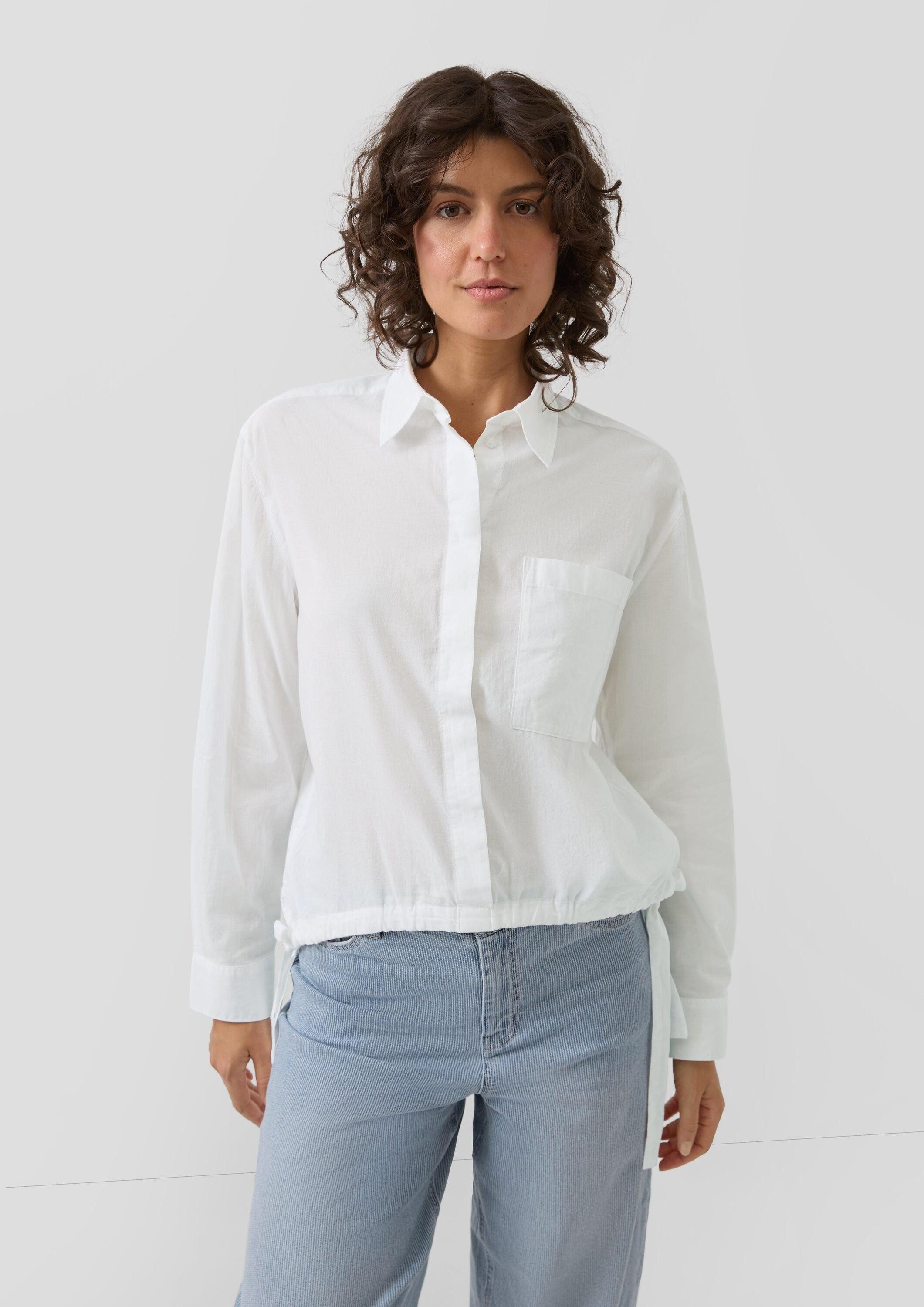 s.Oliver Langarmbluse Bluse Leichte Hemdbluse aus Baumwollvoile mit Schleifendetail