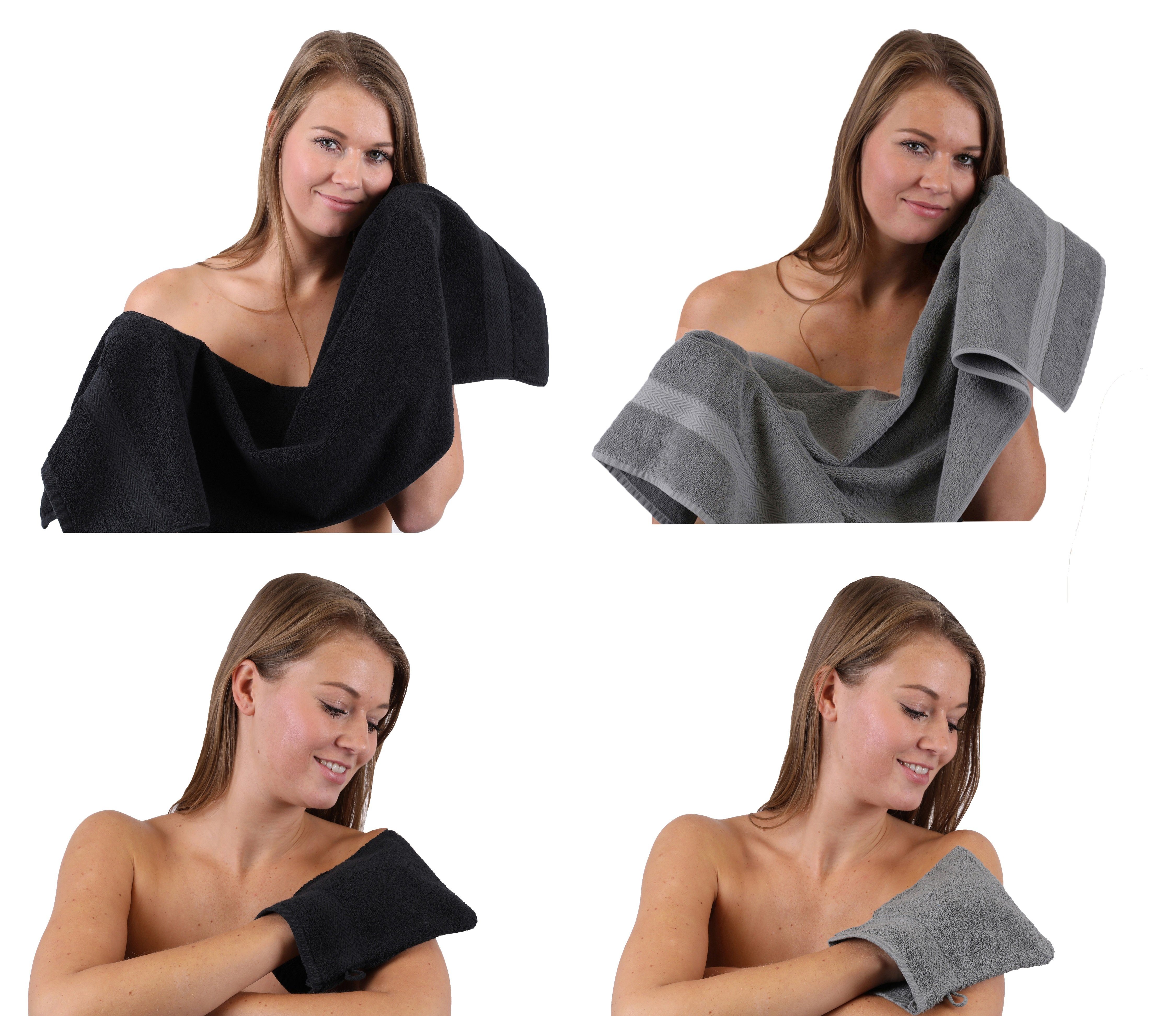 100% Handtücher Baumwolle 2 anthrazit Set Pack Handtuch 4 Happy Set Betz Baumwolle - TLG. 2 schwarz 100% Waschhandschuhe, grau Handtuch