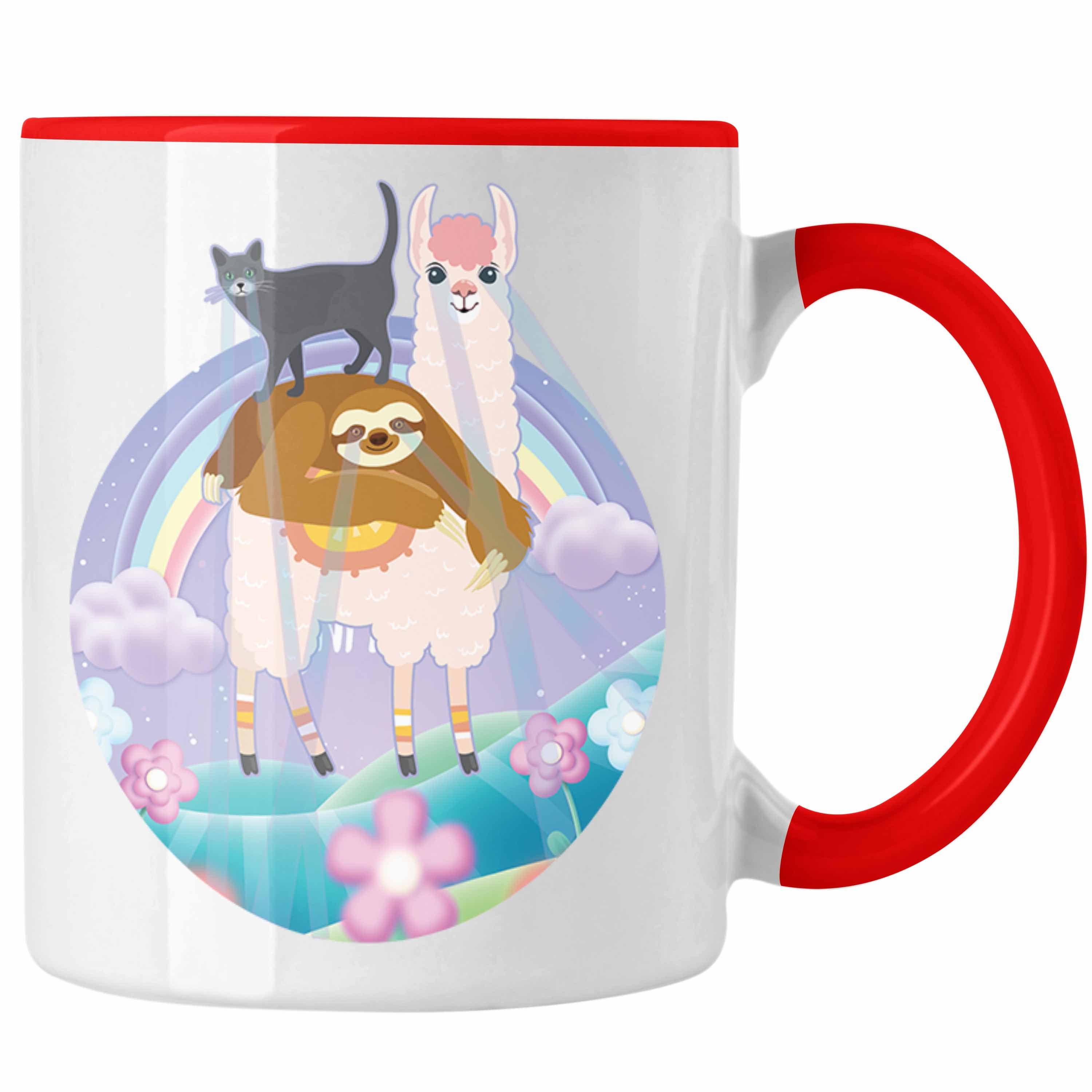 Trendation Tasse Trendation - Verrückte Tasse Geschenk Katze Llama Faultier Geschenkidee für Frauen Rot | Teetassen