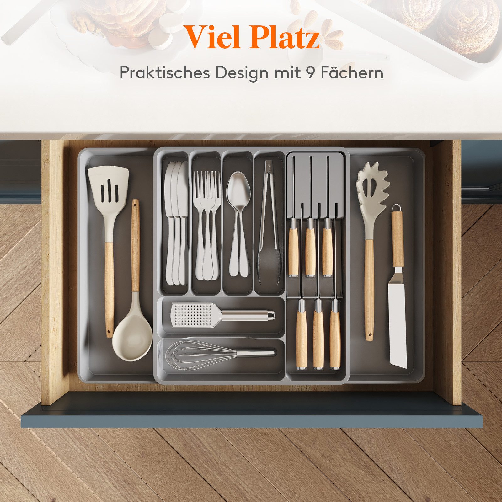 Lifewit Besteckeinsatz Erweiterbarer Besteckkasten mit herausnehmbarem günstig online kaufen