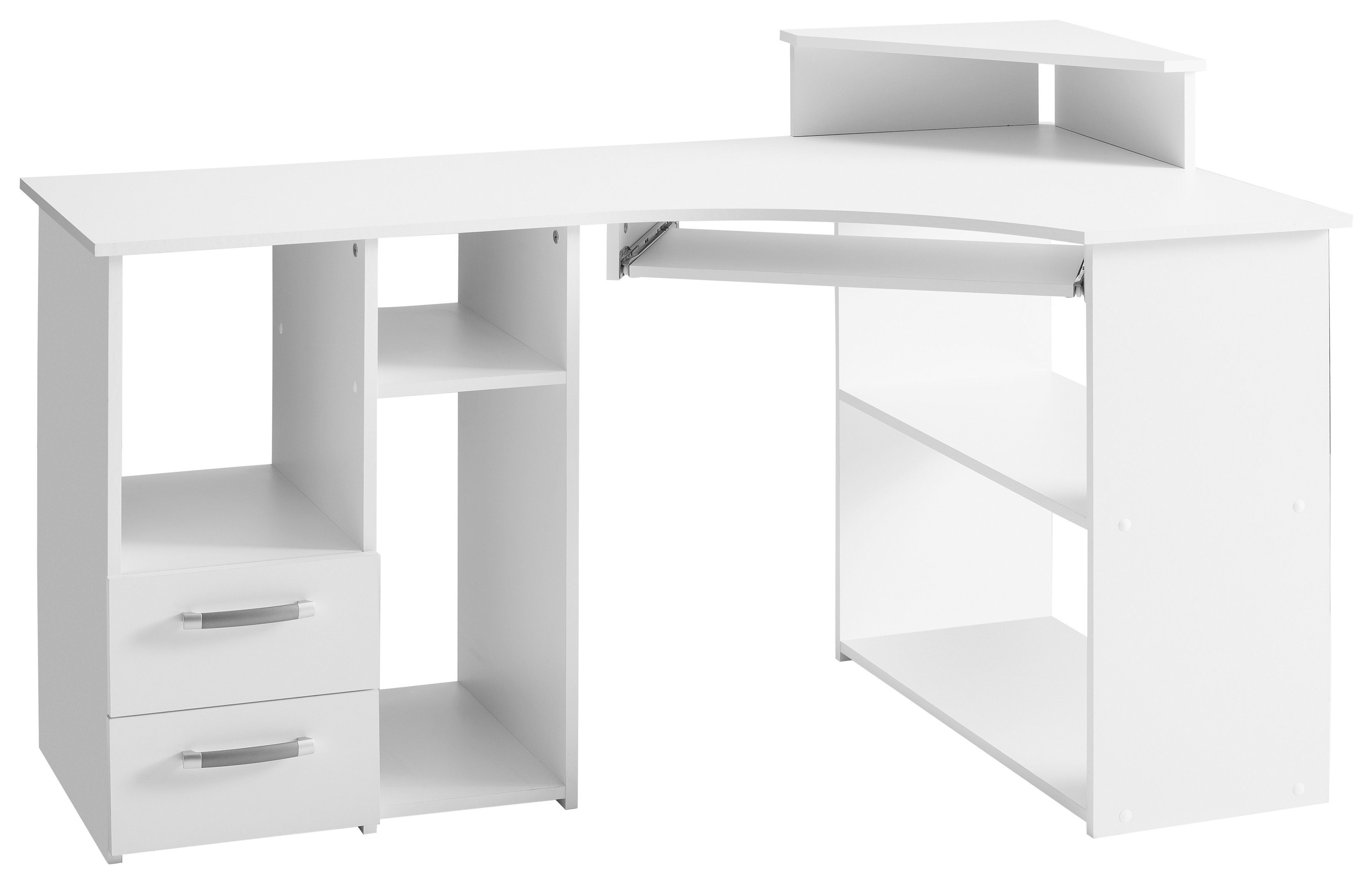 VOGL Möbelfabrik Schreibtisch Sam, Breite 137 cm, mit Tastaturauszug und Towerfach weiß