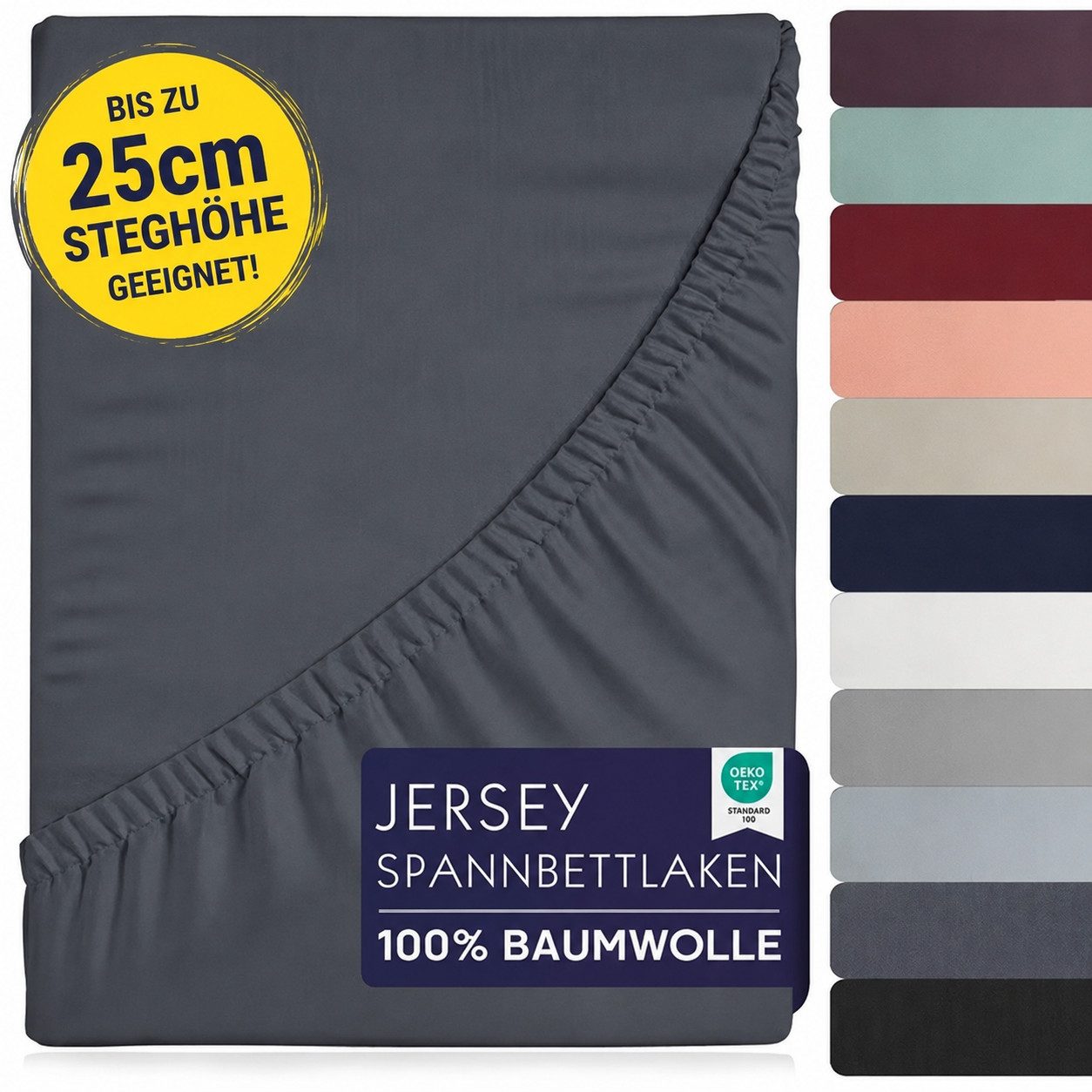 BRB HOME Spannbettlaken Spannbettlaken Jersey Baumwolle für Topper Boxspringbett, Baumwolle, Gummizug: Rundum, (1 Stück), Matratzen bis 27 cm Höhe, OEKO TEX Standard 100, Jersey Spannbetttuch