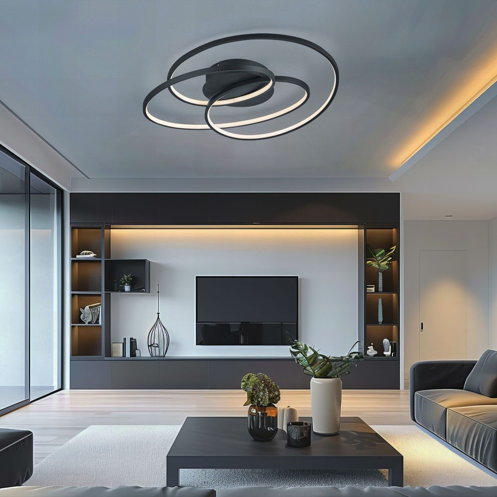 TRIO Leuchten LED Deckenleuchte, LED-Leuchtmittel fest verbaut, Warmweiß, LED Design Decken Leuchte Ring Design Wohn Zimmer Beleuchtung
