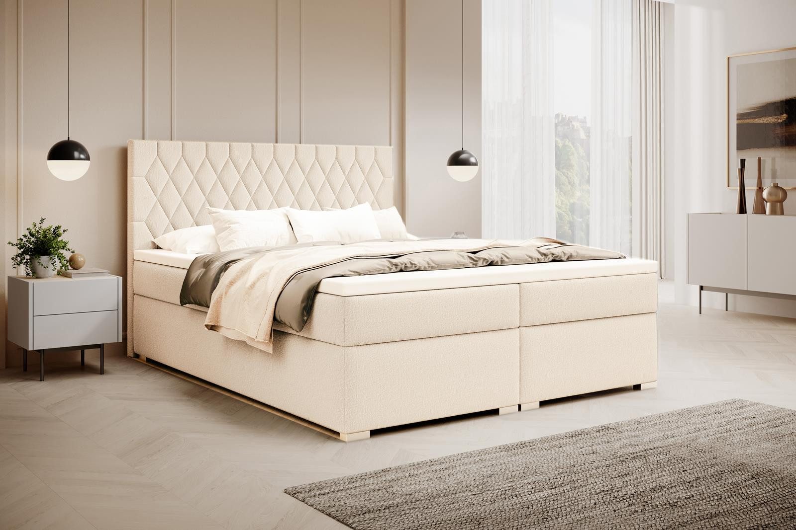 Compleo Boxspringbett mit abgerundetes Kopfteil, Designerbett, günstig online kaufen