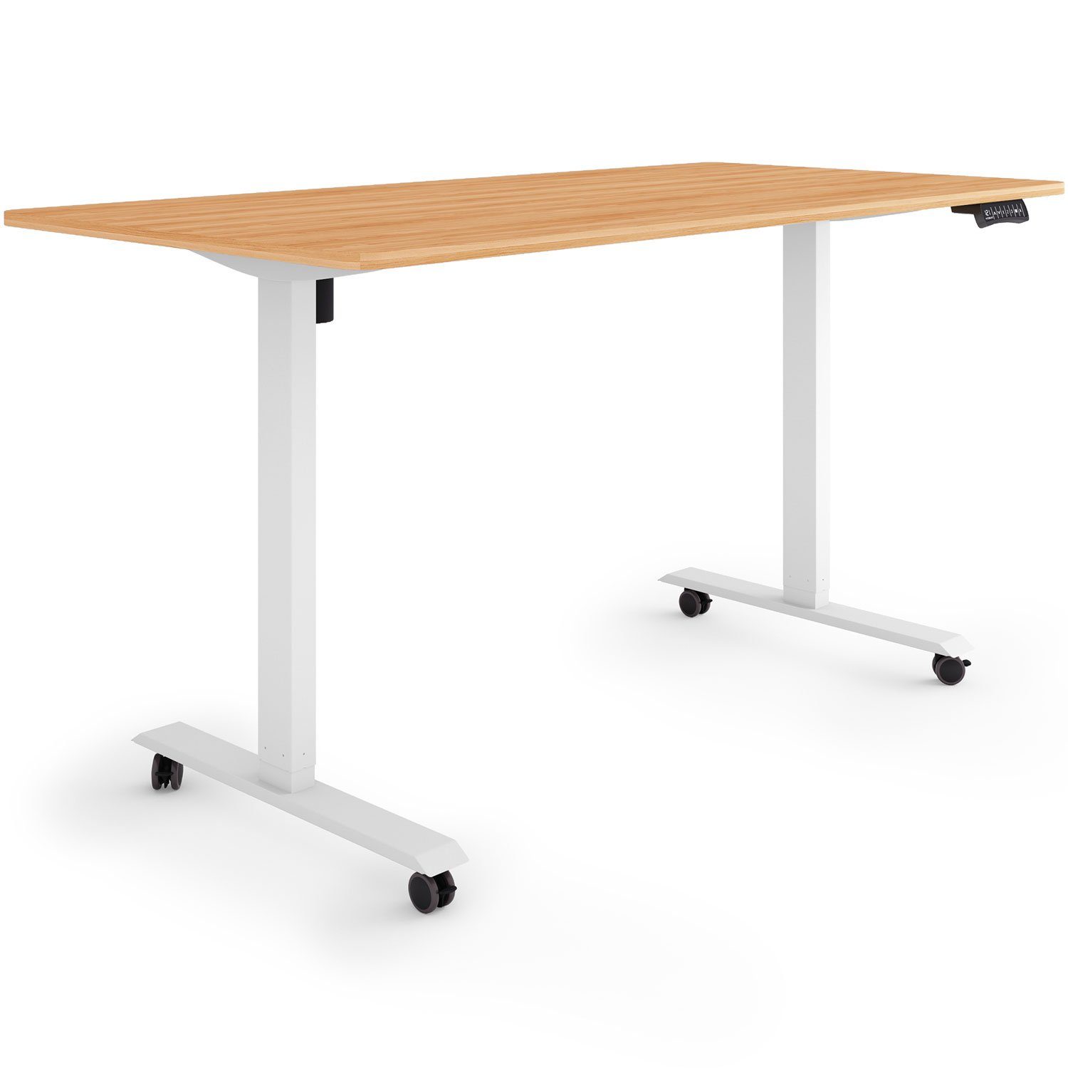 Tischplatte: cm Rahmen: x 80 Rollen Germany, Schreibtisch ESMART höhenverstellbarer 160 Ahorn ESMART auf Weiß Elektrisch / ETX-121 Schreibtisch