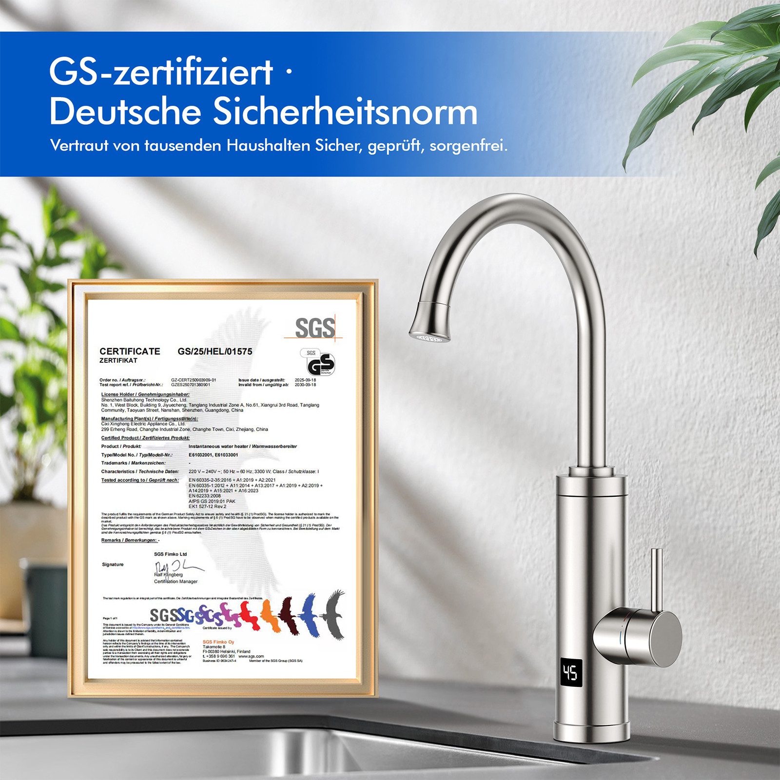 HOMELODY Küchenarmatur Elektrischer Wasserhahn mit Durchlauferhitzer und Di günstig online kaufen