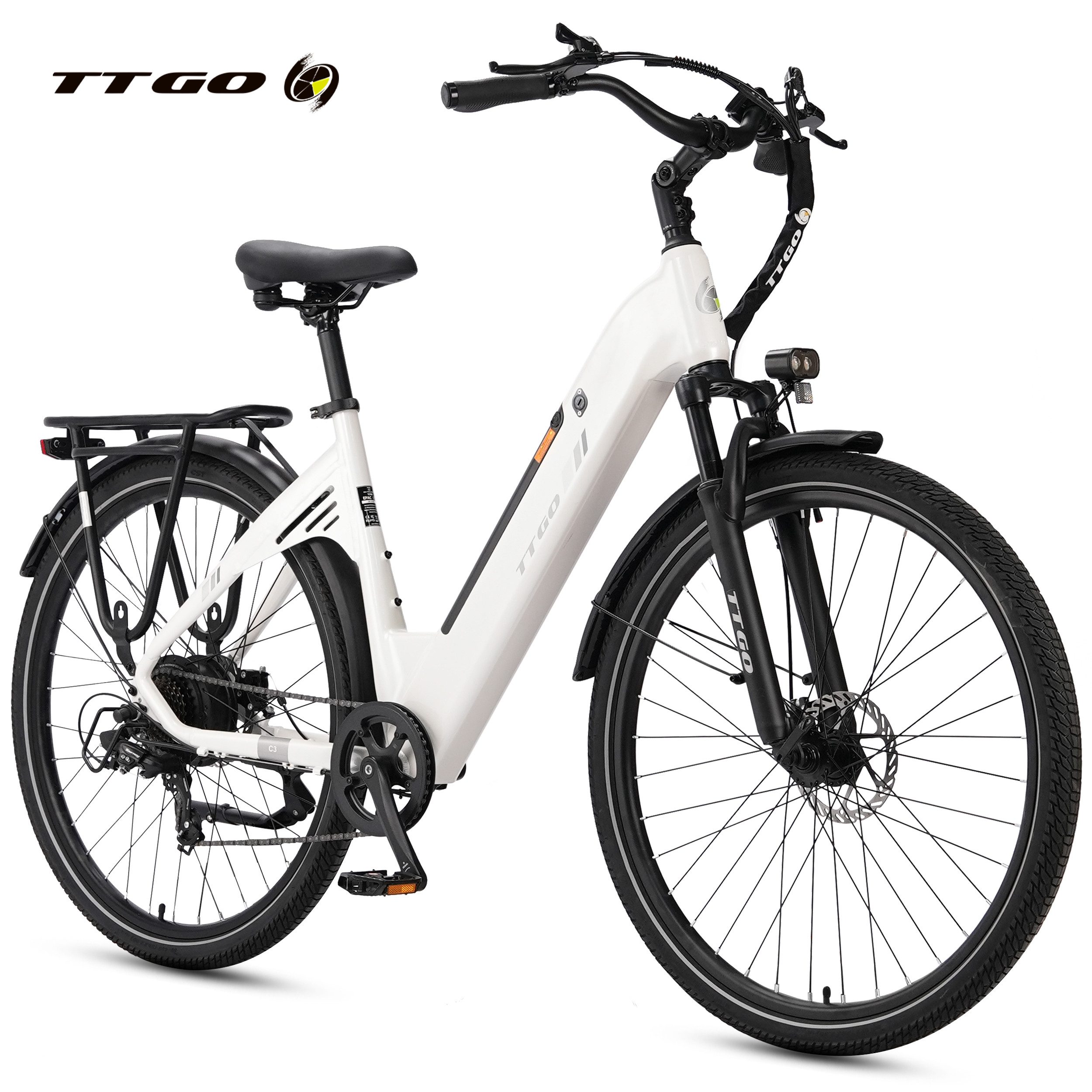 TTGO E-Bike Cityrad 28 x 2,0 Zoll, 120km, C3 SE, Elektrofahrrad mit Tiefeinsteiger-Rahmen, 7 Gang SHIMANO, Kettenschaltung, Heckmotor, 648 Wh, 5 Stufen, Leicht nur 25kg, Pedelec bis zu 120kg, Aluminiumrahmen