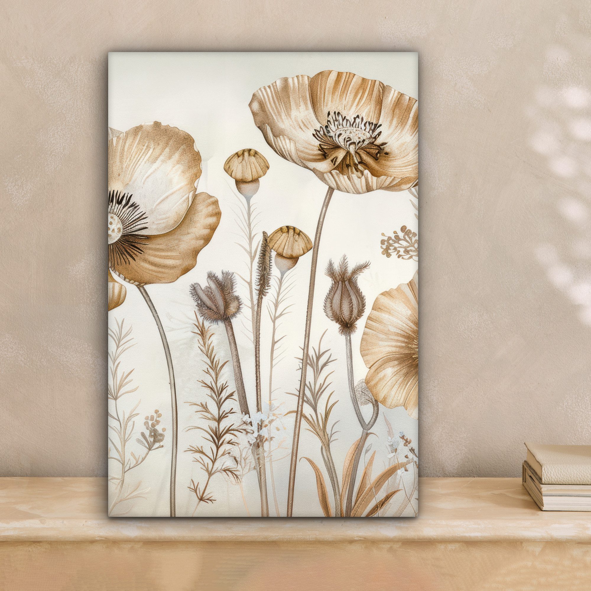 OneMillionCanvasses® Leinwandbild Blumen - Beige - Natur - Illustration, Fo günstig online kaufen