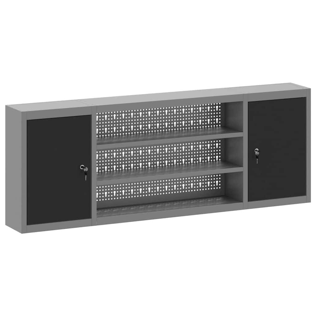 vidaXL Werkzeugbox Werkzeugschrank mit Regal Schwarz und Grau 150 x 20 x 55 cm (1 St)