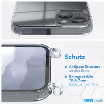 EAZY CASE Handykette Clips Schwarz für Apple iPhone 14 Plus 6,7 Zoll, Silikonhülle Transparent Handyhülle mit Kordel Kette zum Umhängen Blau