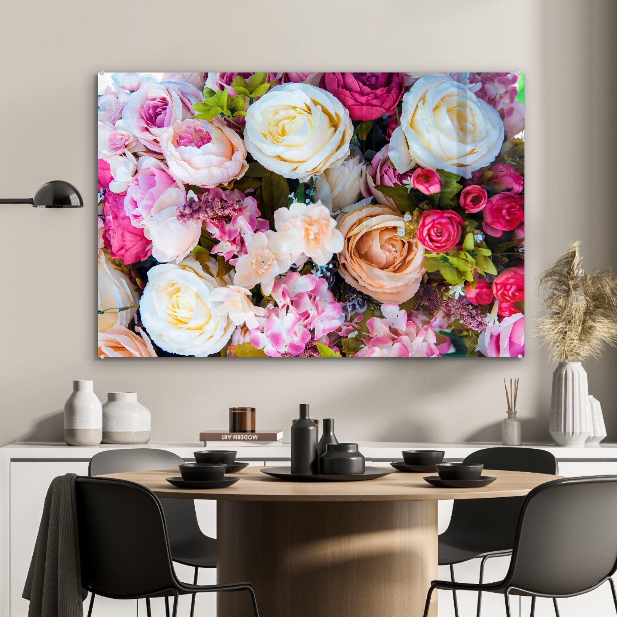 & (1 - - Rosen Weiß Rosa, Acrylglasbild St), Acrylglasbilder MuchoWow Schlafzimmer Wohnzimmer