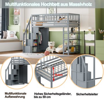 MODFU Kinderbett Hochzaun-Sicherheitsdesign mit Kleiderschrank, Regalen und Stauraum (mit Sicherheitskletterleiter, Multifunktionsbett 90 x 200 cm), ohne Matratze